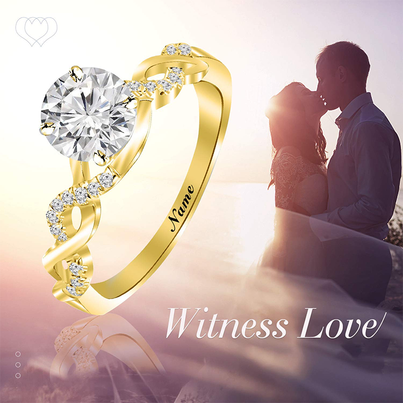 14K Gold Round Moissanite Personalized Classic Name Wedding Ring