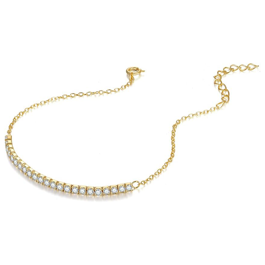 14K Gold Circular Shaped Cubic Zirconia Bar Tennis Chain Bracelet