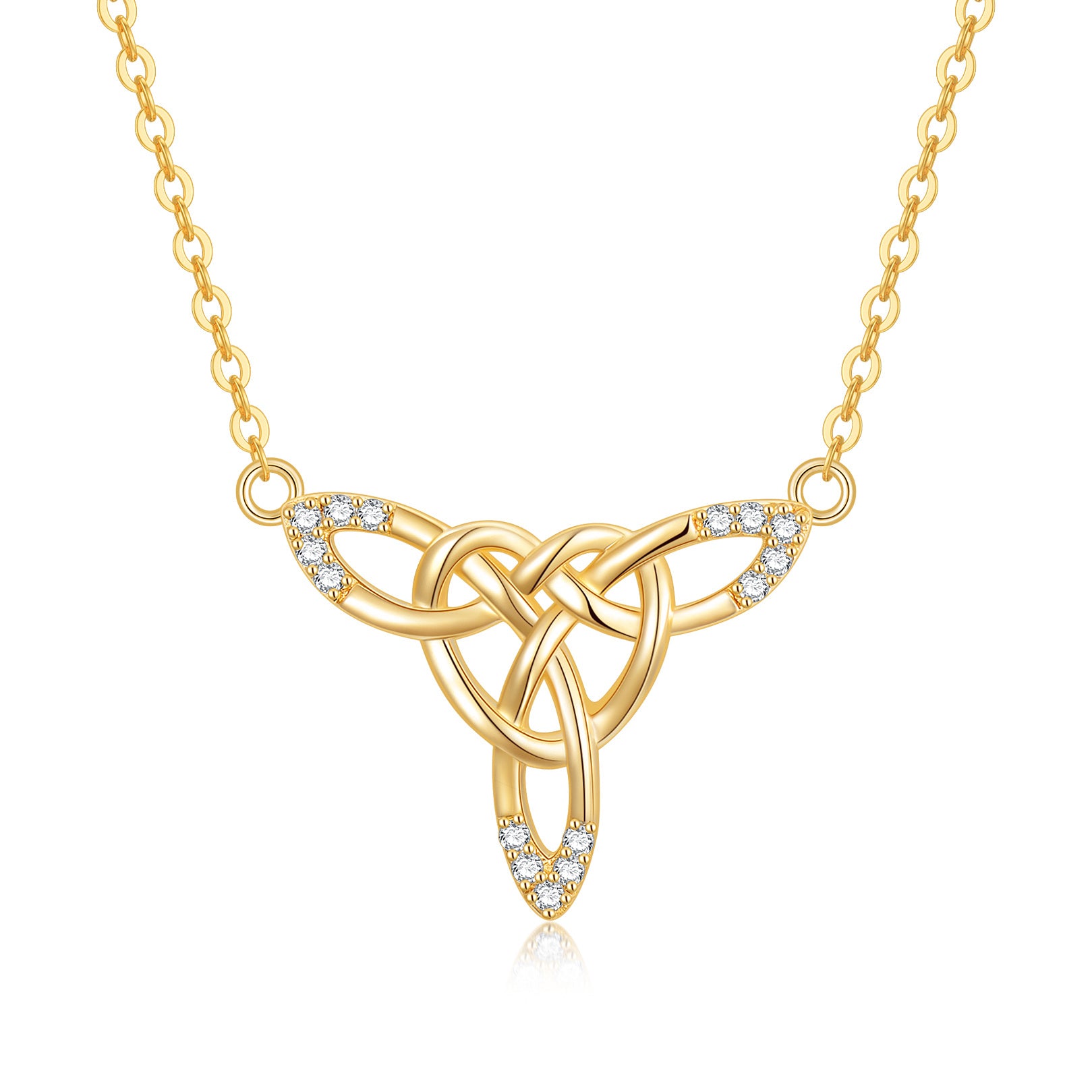 14K Gold Circular Shaped Cubic Zirconia Celtic Knot Pendant Necklace