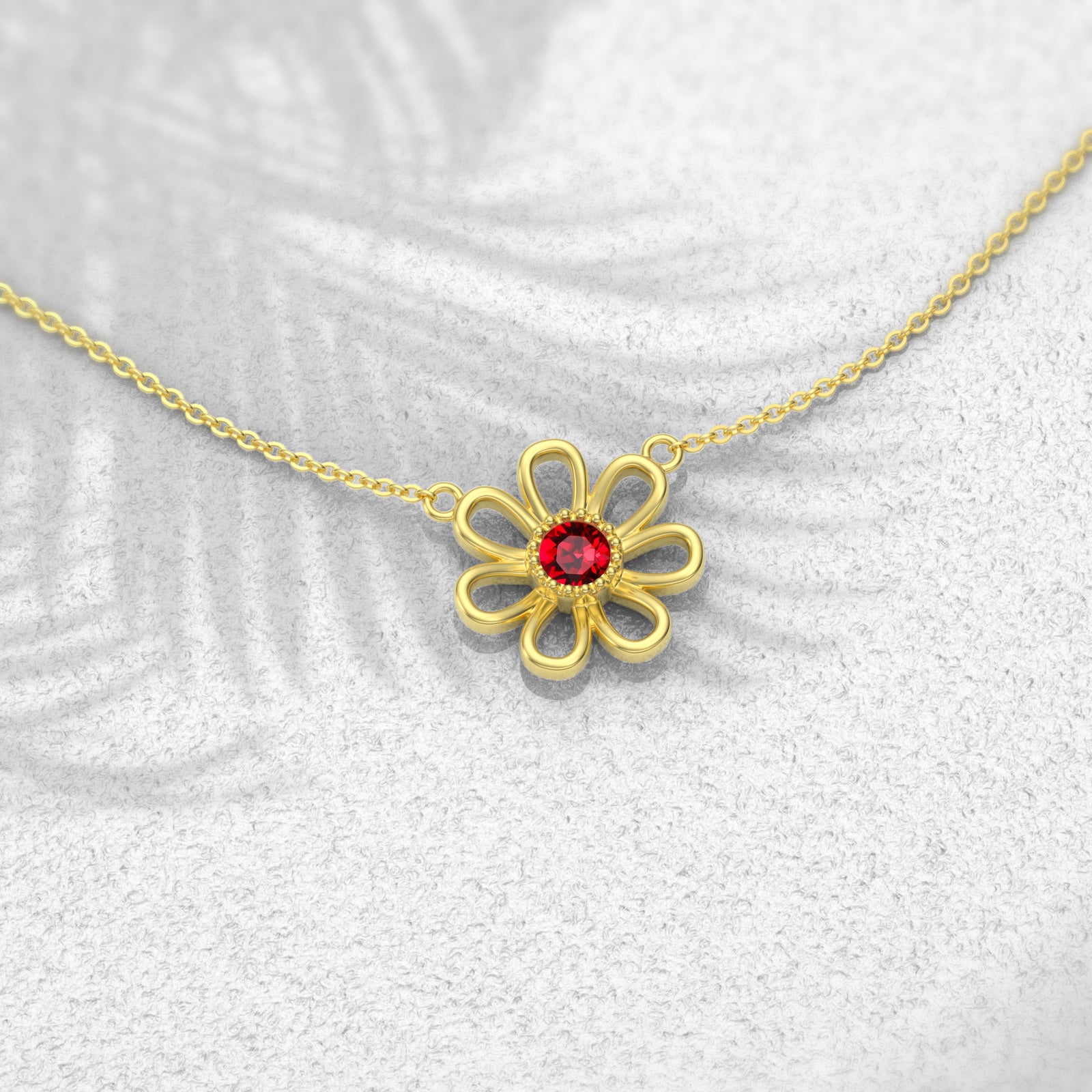 14K Gold Circular Shaped Crystal Daisy Pendant Necklace