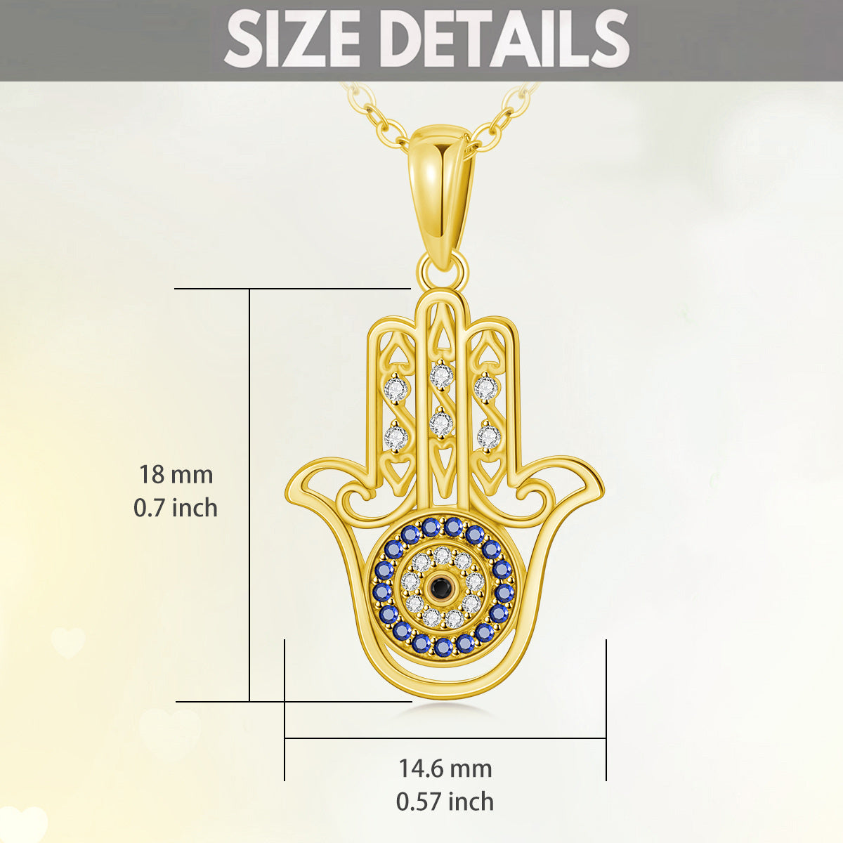 14K Gold Circular Shaped Cubic Zirconia Evil Eye & Hamsa Hand Pendant Necklace