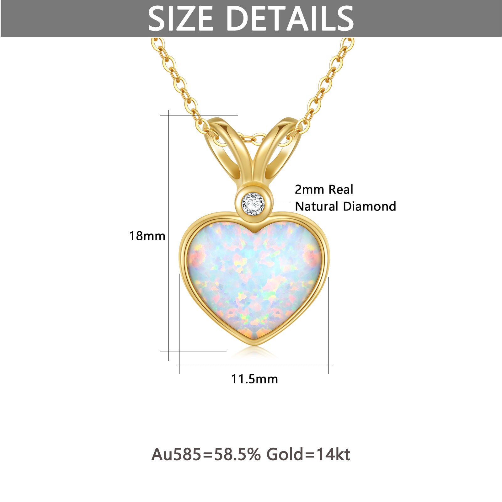 14K Gold Circular Diamond & Heart Opal Pendant Necklace For Women Best Friends