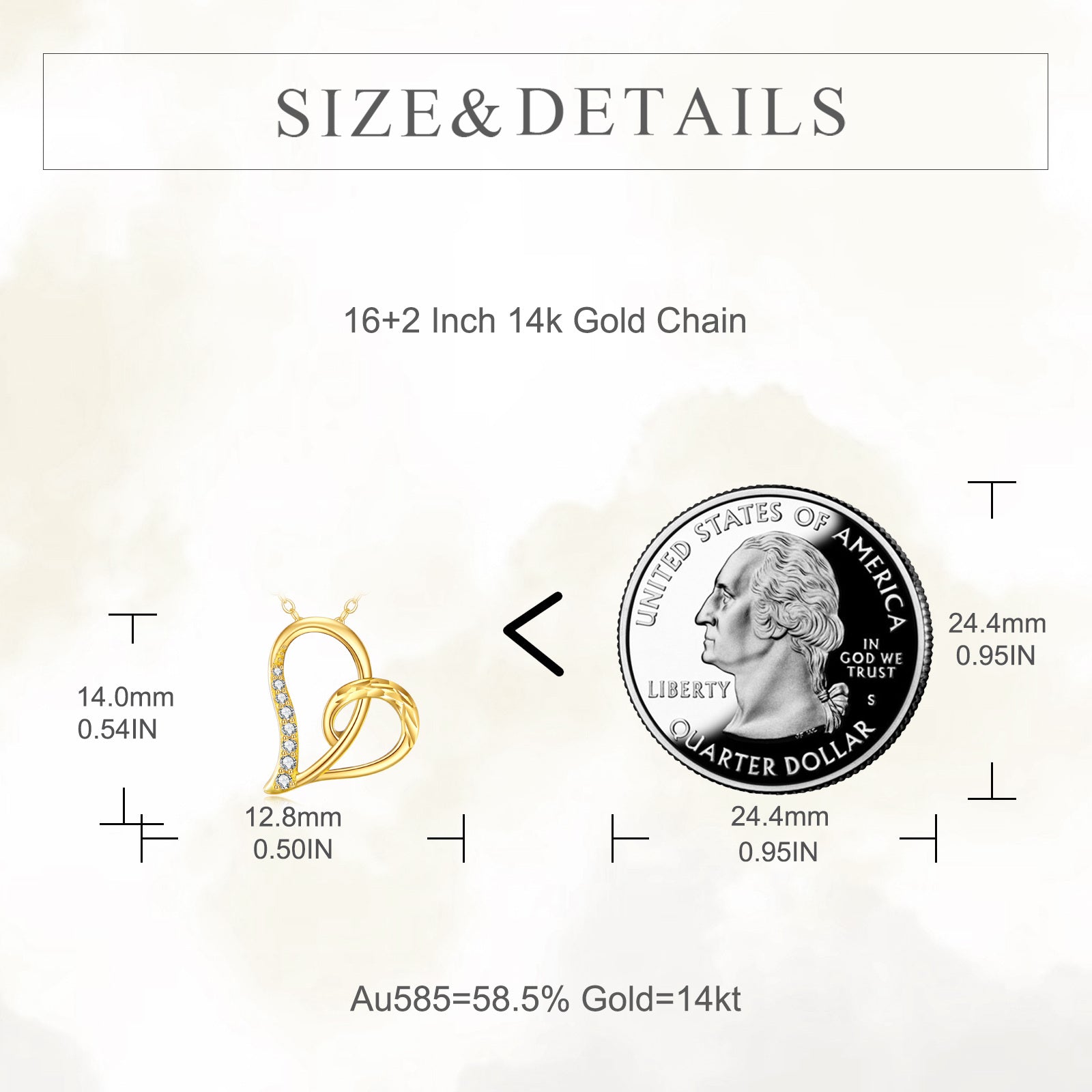 14K Gold Circular Shaped Cubic Zirconia Heart Pendant Necklace