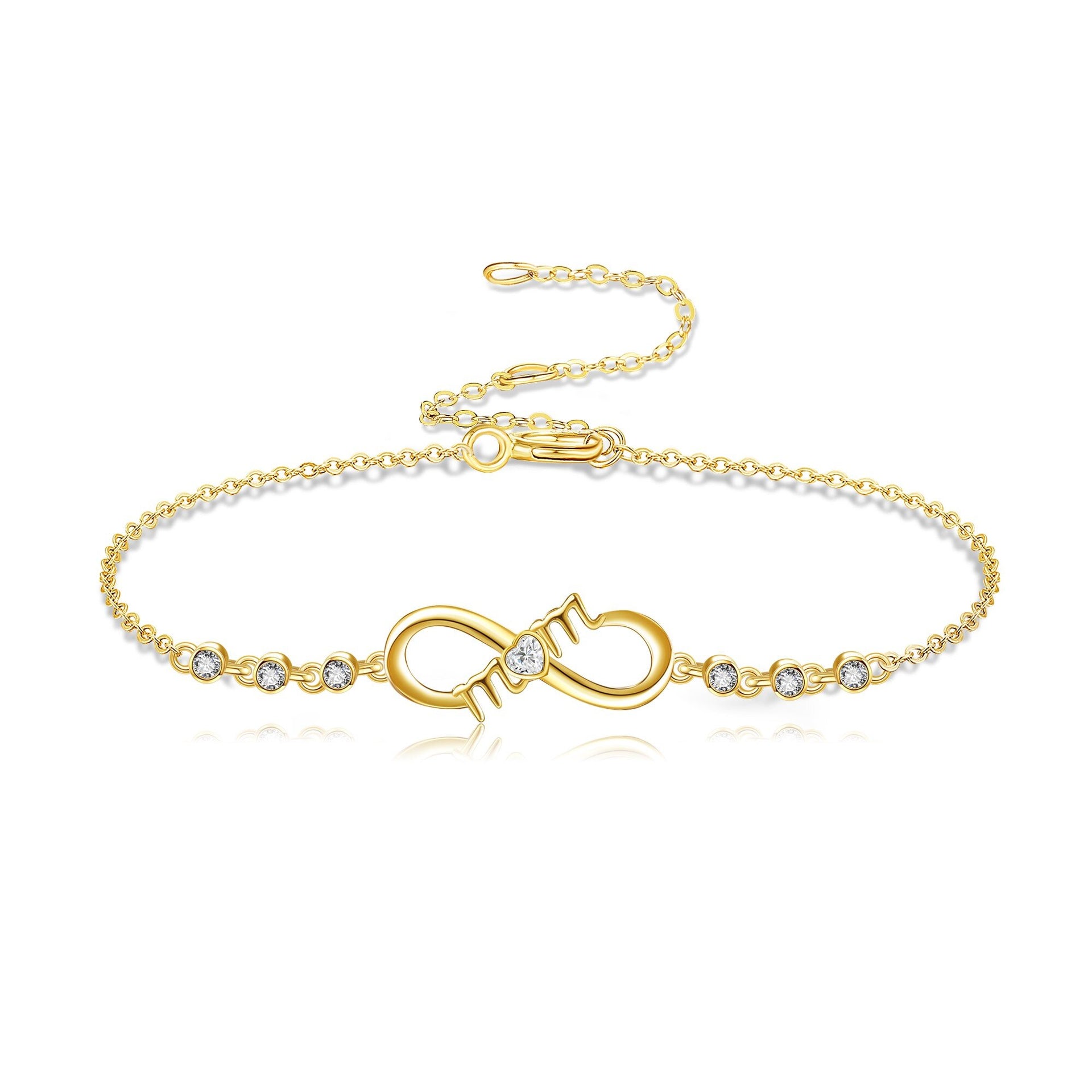 14K Gold Circular Shaped Cubic Zirconia Infinity Symbol Charm Bracelet