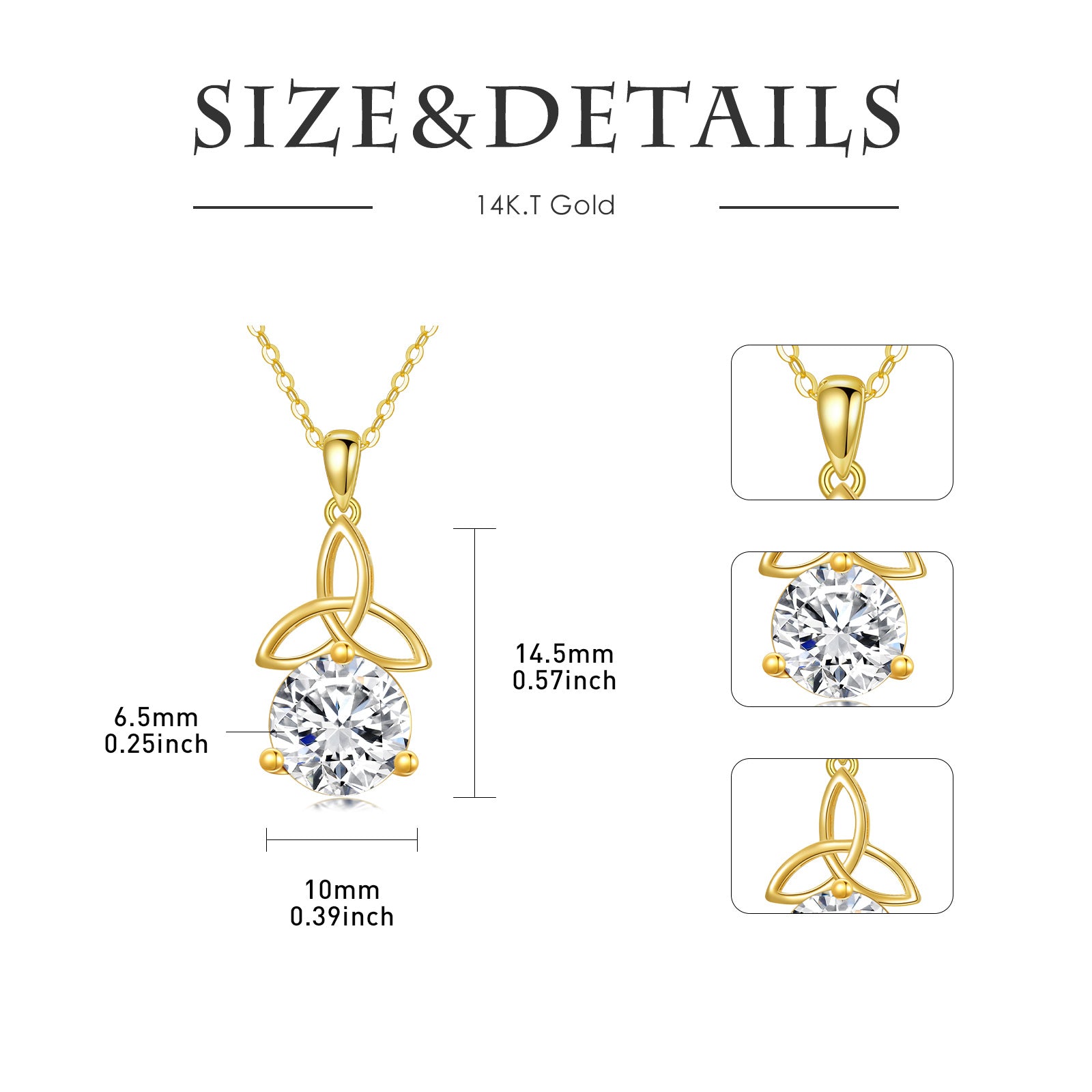 14K Gold Circular Shaped Moissanite Celtic Knot Pendant Necklace