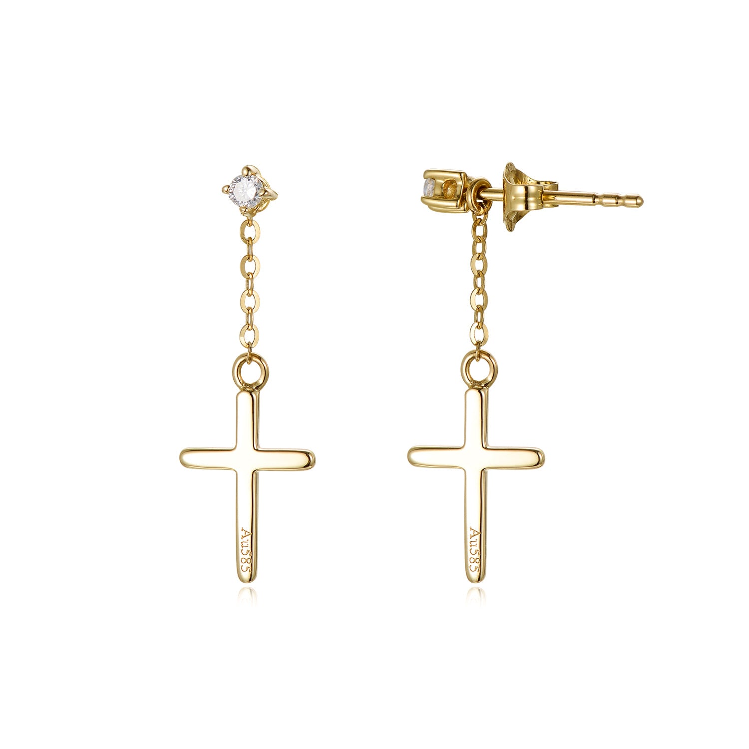 14K Gold Circular Shaped Moissanite Cross Drop Earrings