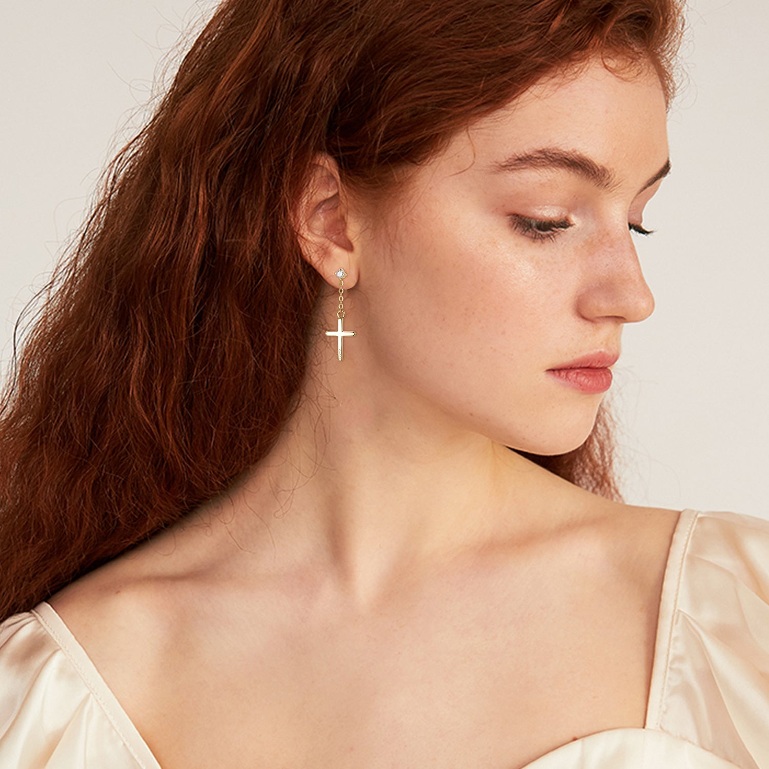 14K Gold Circular Shaped Moissanite Cross Drop Earrings