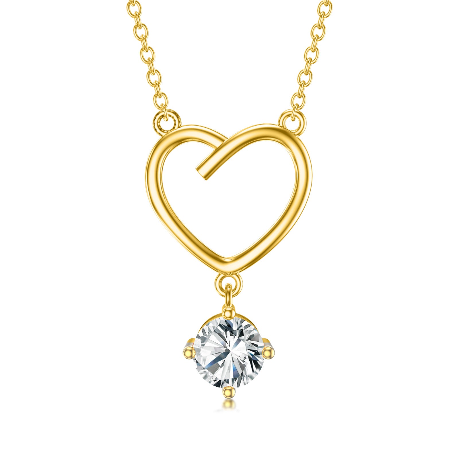 14K Gold Circular Shaped Moissanite Heart Pendant Necklace