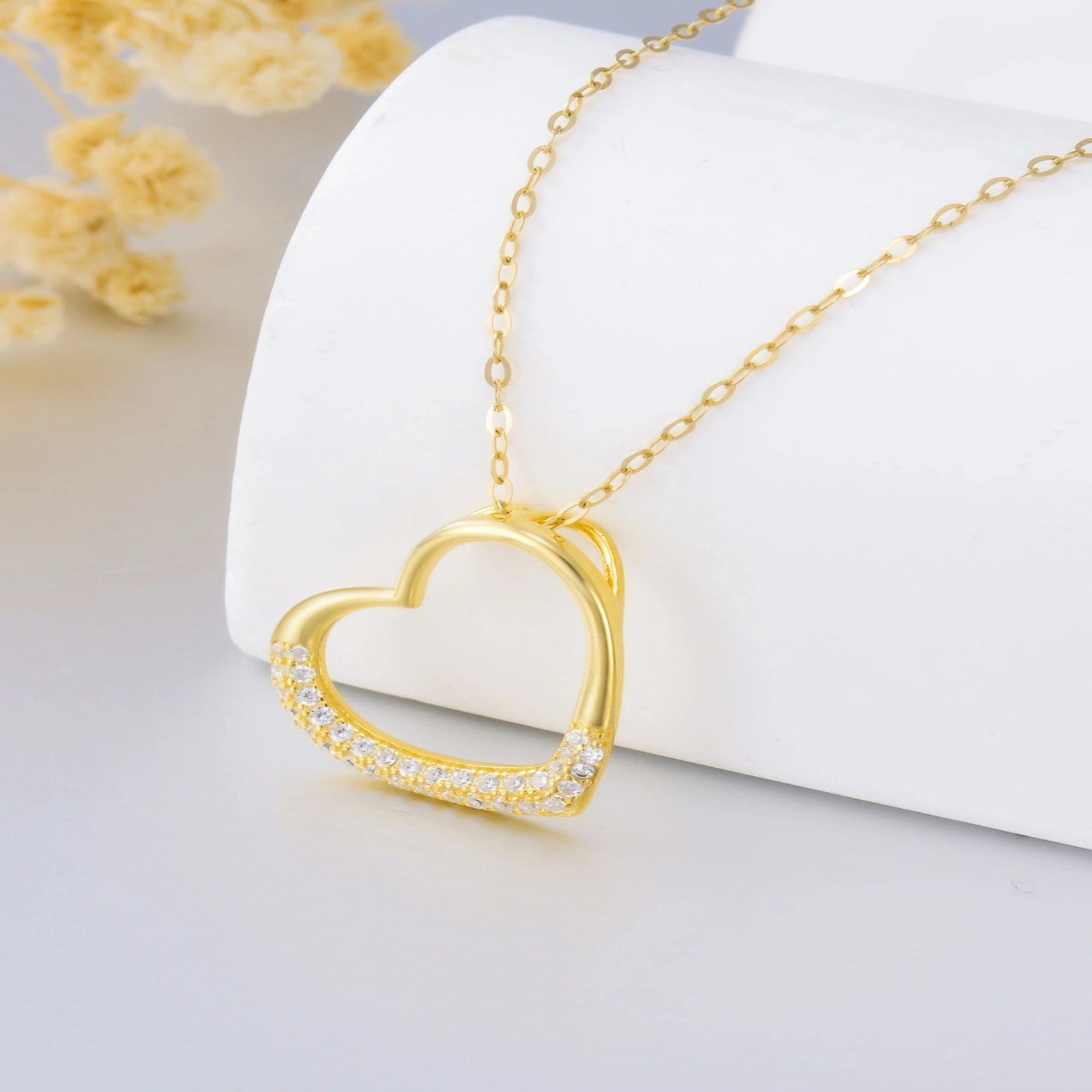 14K Gold Circular Shaped Moissanite Heart Pendant Necklace