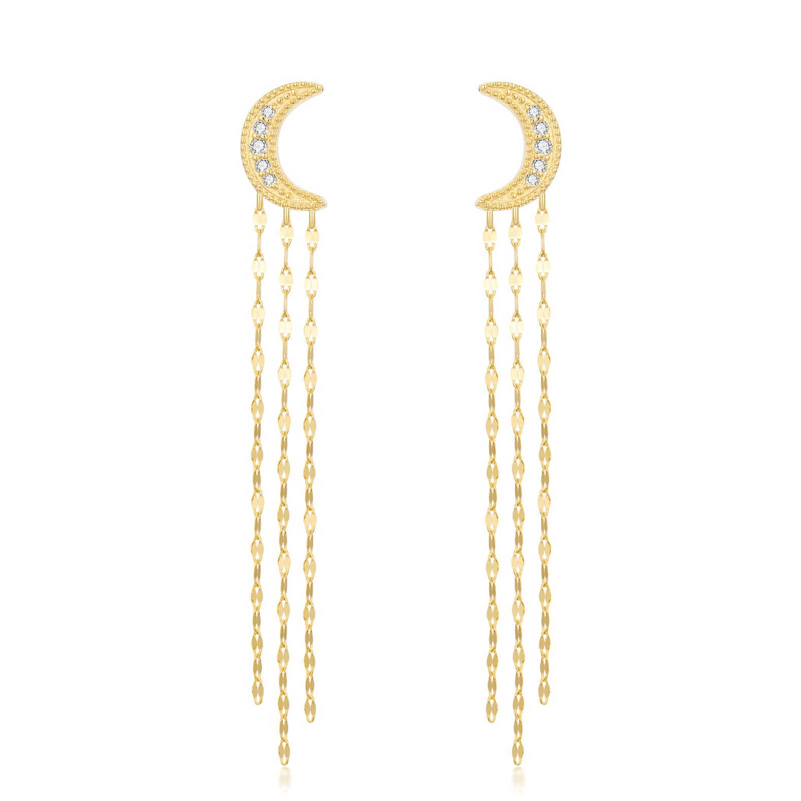 14K Gold Circular Shaped Moissanite Moon Drop Earrings