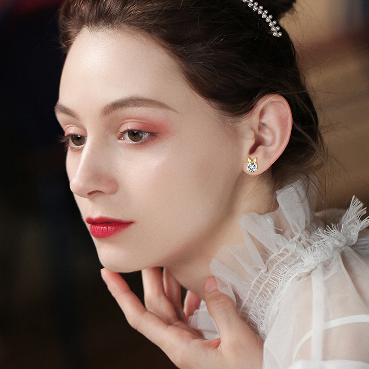 14K Gold Circular Shaped Moissanite Rabbit Stud Earrings