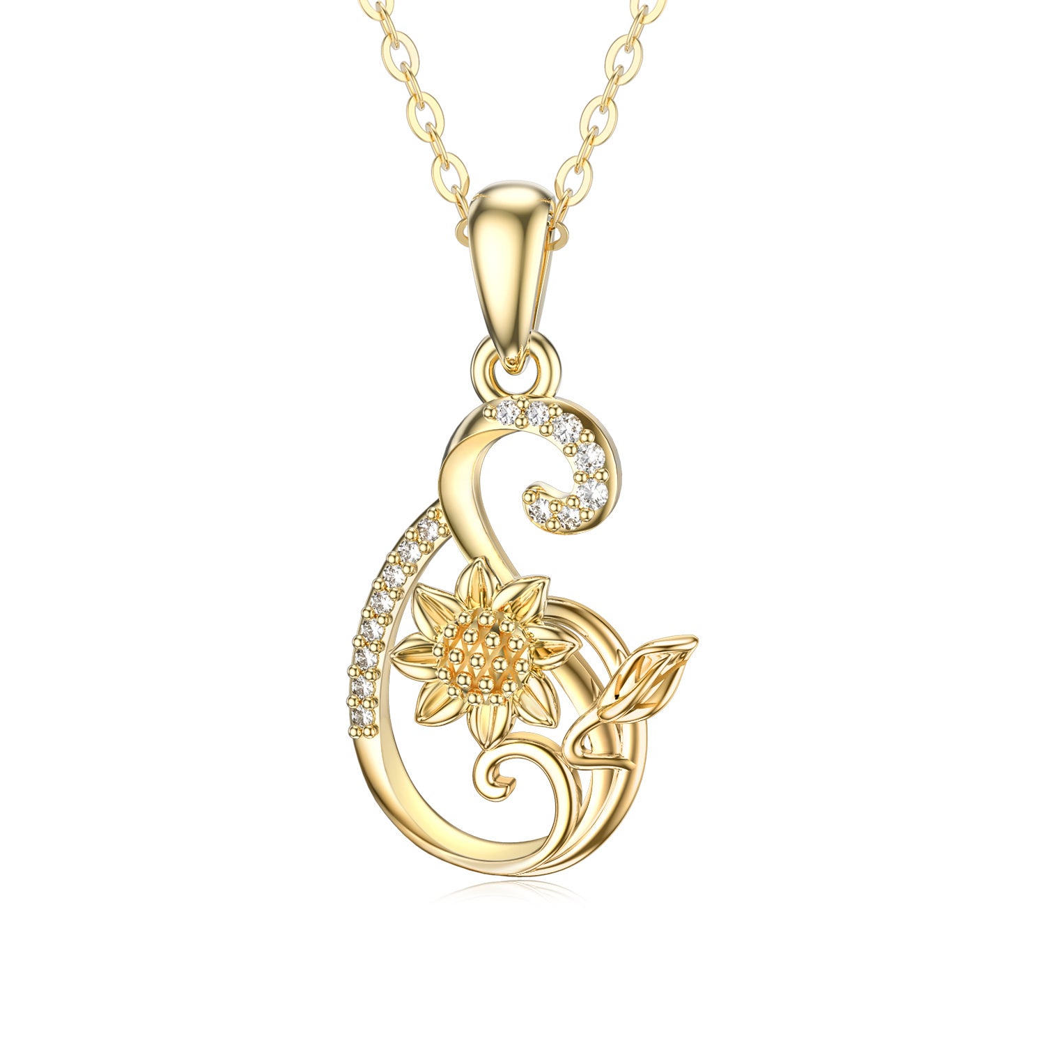 14K Gold Circular Moissanite Sunflower Pendant Necklace For Women