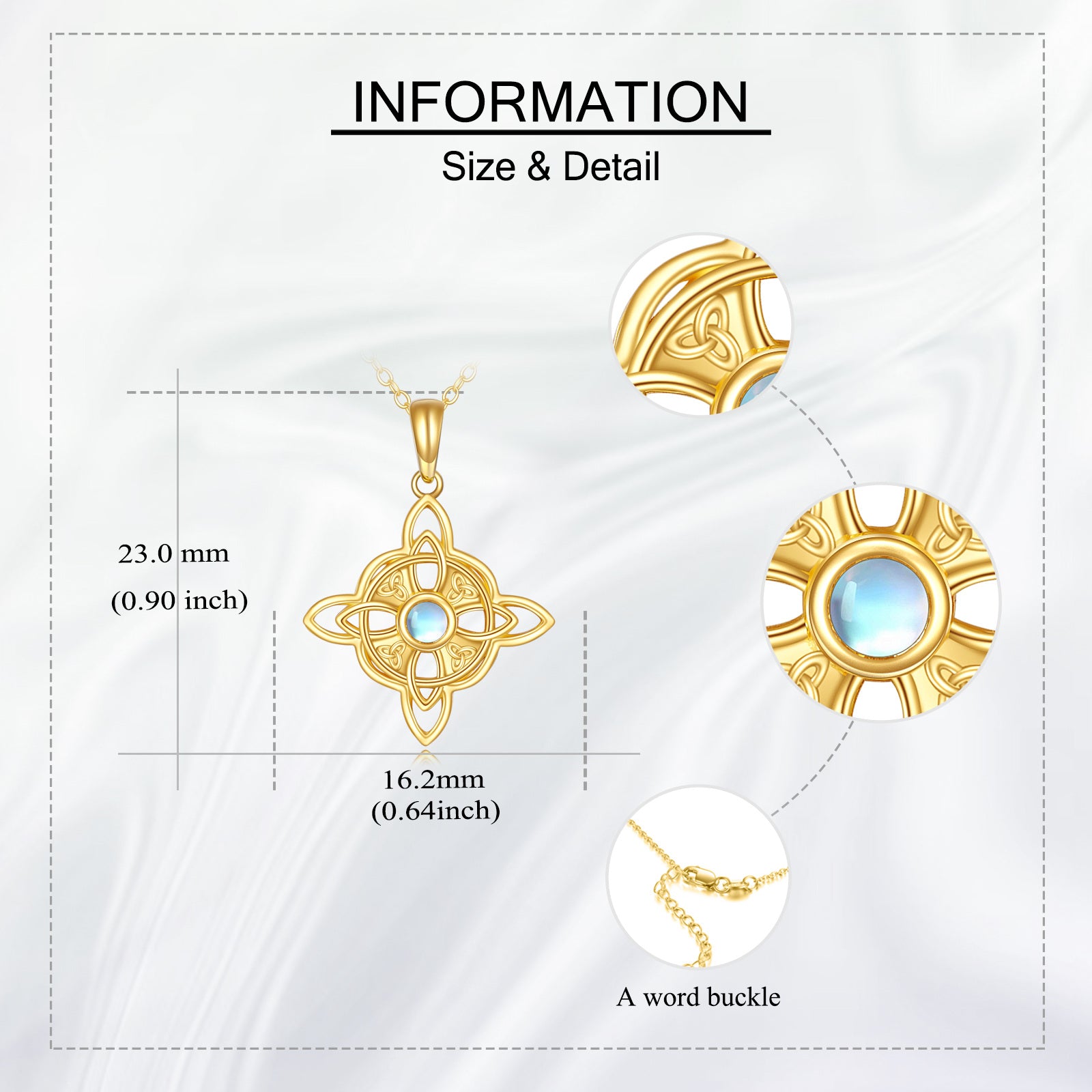 14K Gold Circular Moonstone Celtic Knot With Witch Knot Pendant Necklace For Women