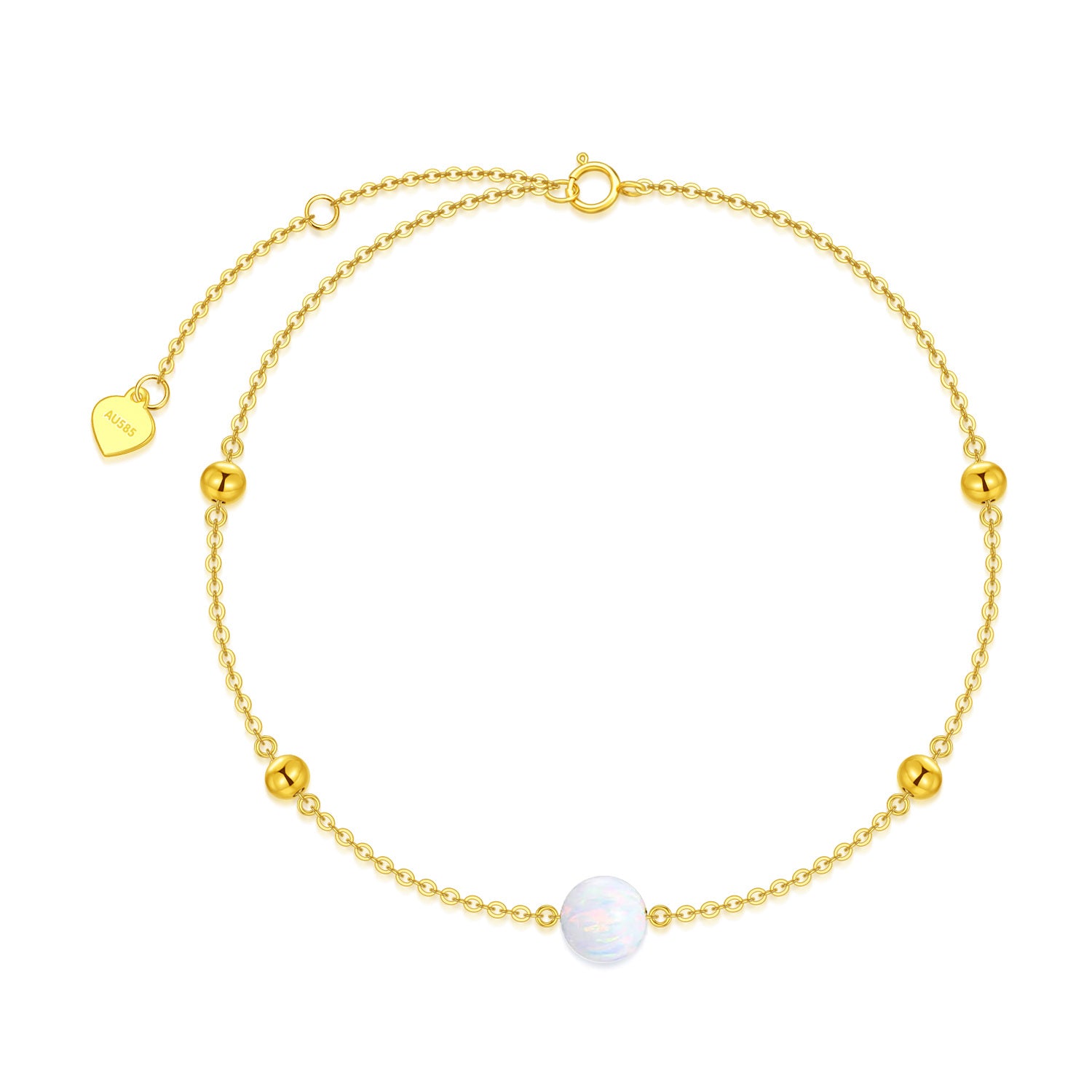 14K Gold Circular Shaped Opal Bead Charm Bracelet
