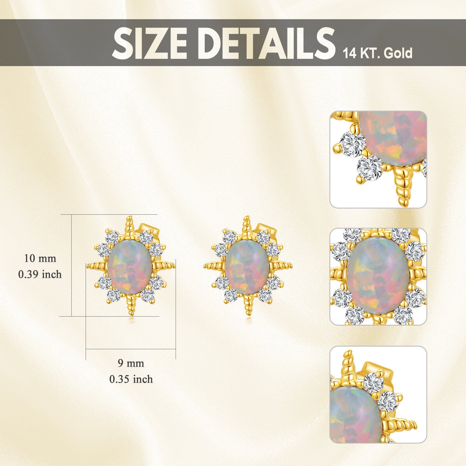 14K Gold Circular Shaped Opal Stud Earrings