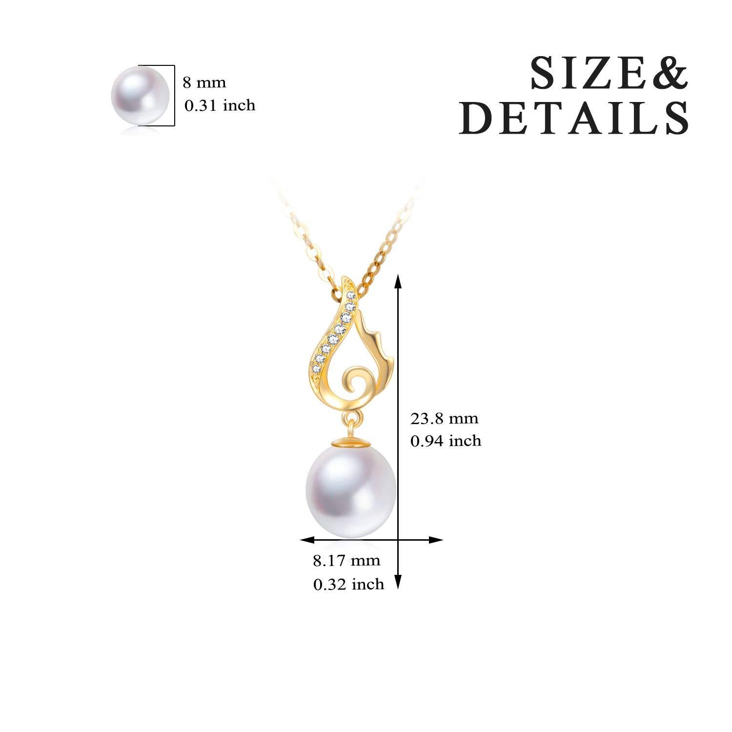 14K Gold Circular Shaped Pearl Angel Wing Pendant Necklace