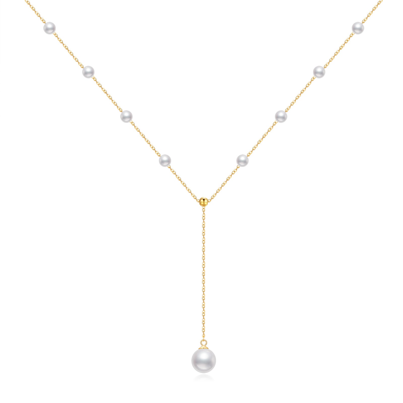 14K Gold Circular Shaped Pearl Bead Adjustable Y Necklace
