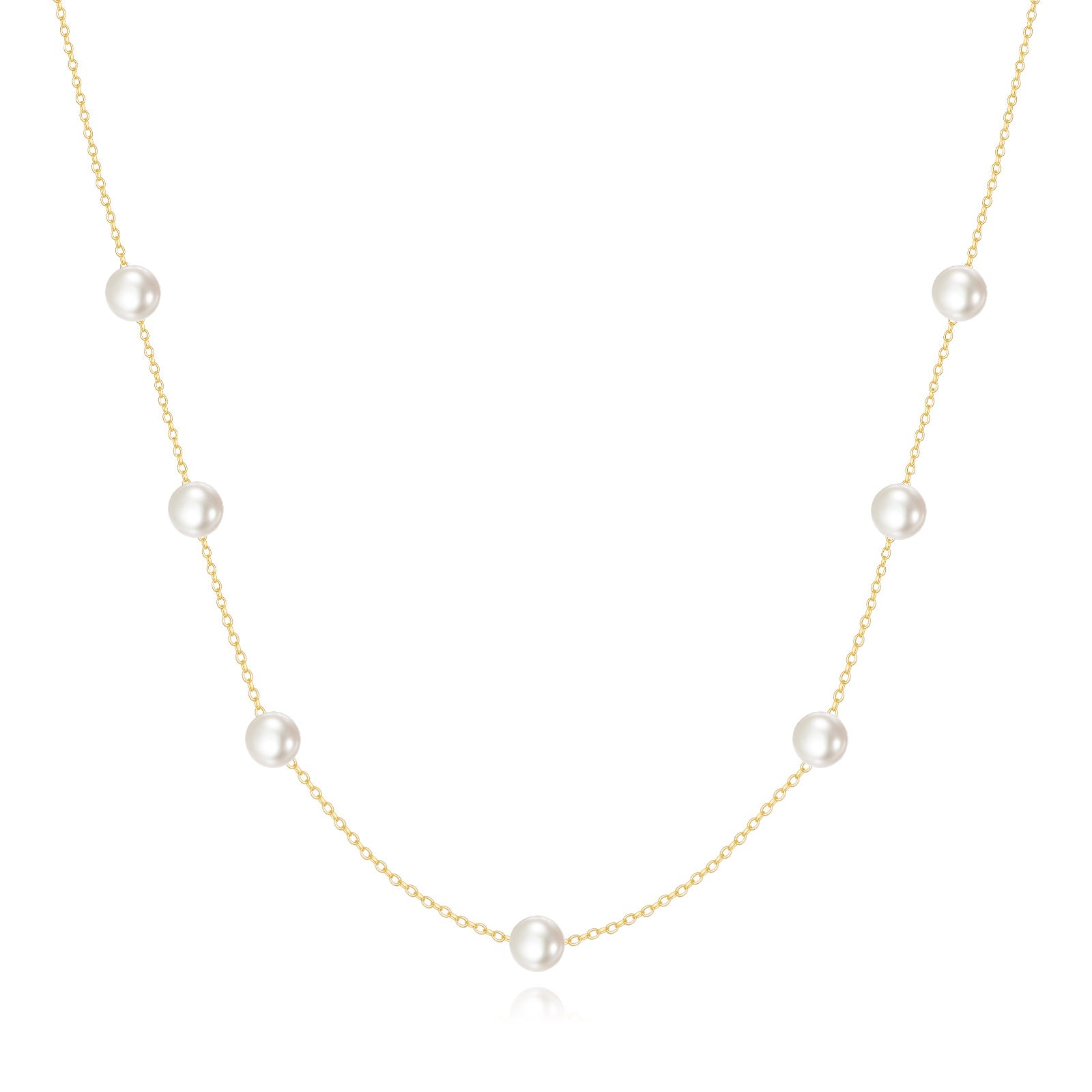 14K Gold Circular Pearl Bead Station Chain Necklace For Women Best Friends