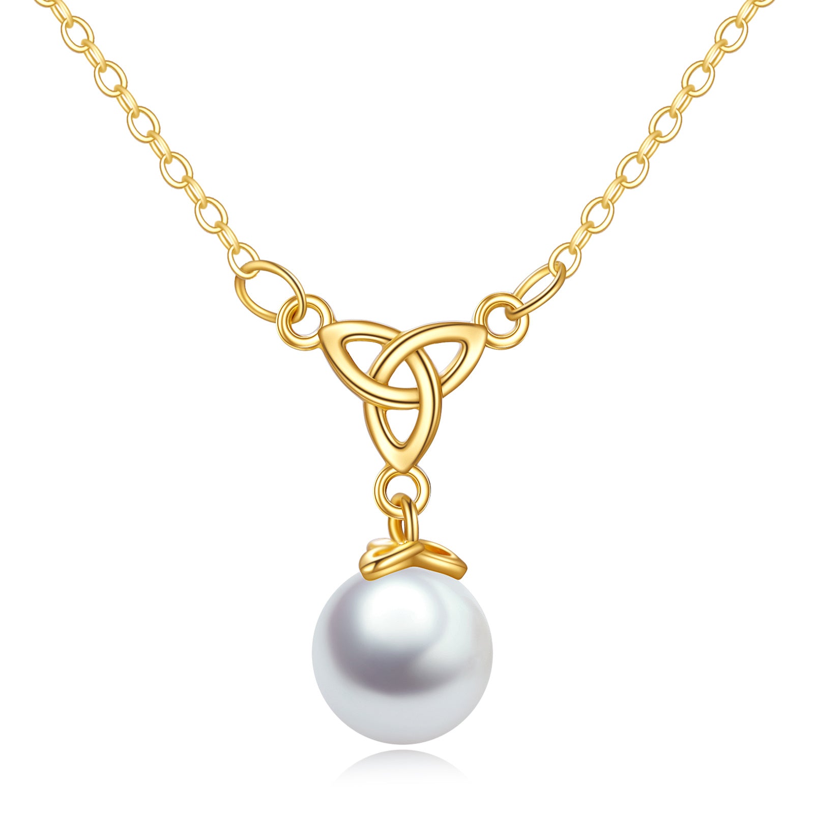14K Gold Circular Shaped Pearl Celtic Knot Pendant Necklace
