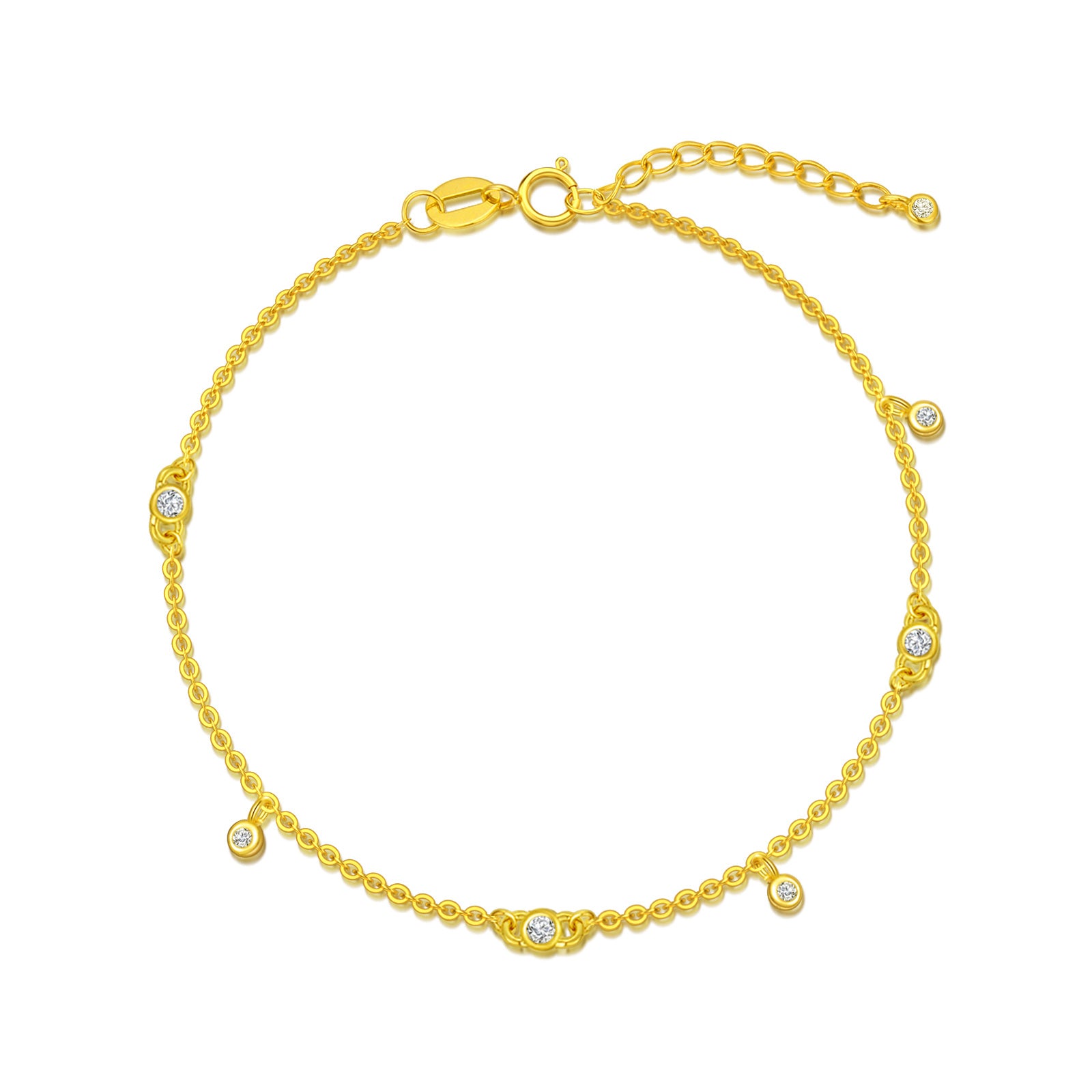 14K Gold Circular Shaped Cubic Zirconia Charm Bracelet