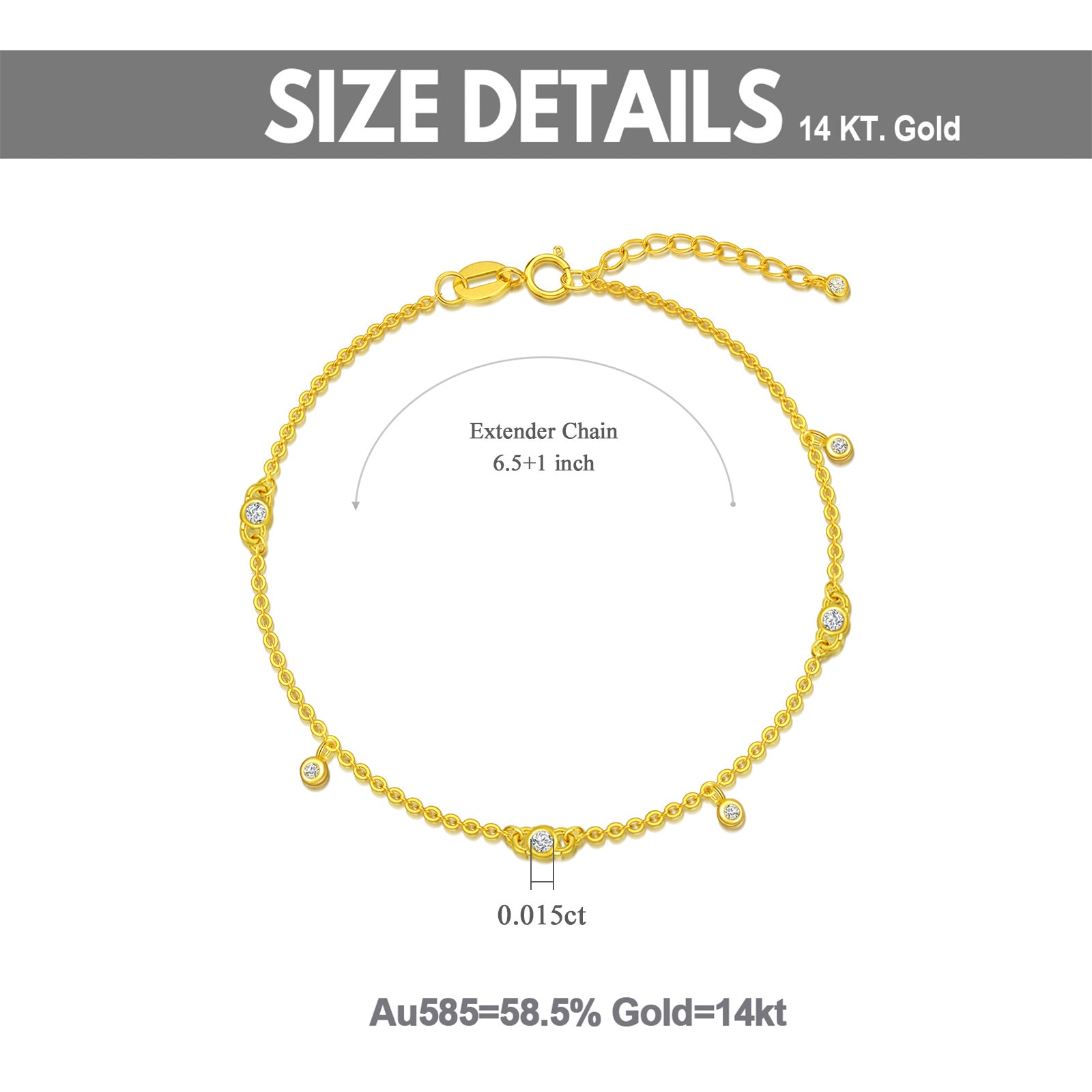 14K Gold Circular Shaped Cubic Zirconia Charm Bracelet