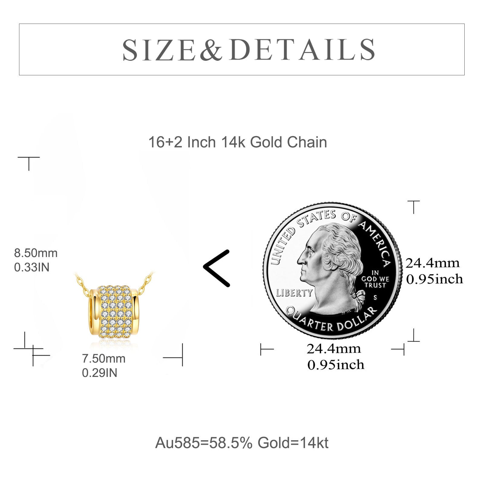 14K Gold Circular Shaped Cubic Zirconia Pendant Necklace