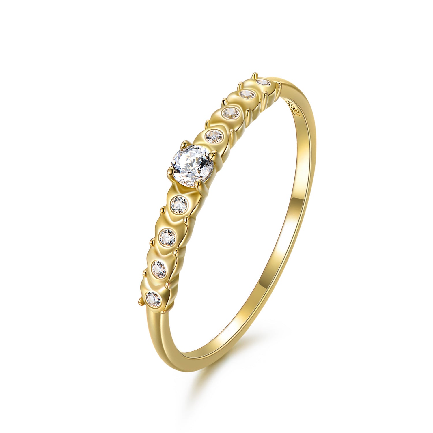 14K Gold Round Shaped Cubic Zirconia Ring