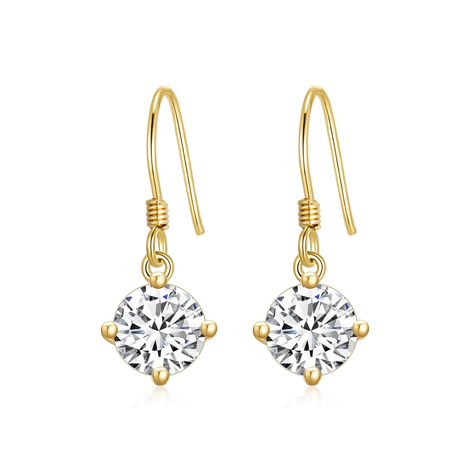 14K Gold Circular Shaped Cubic Zirconia Round/Spherical Drop Earrings