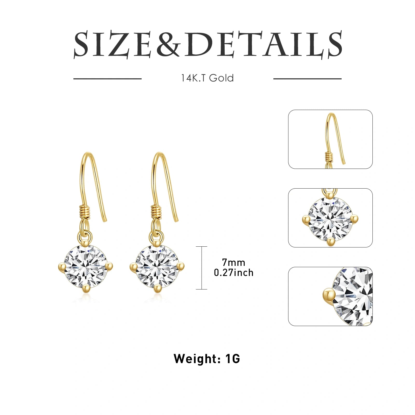 14K Gold Circular Shaped Cubic Zirconia Round/Spherical Drop Earrings