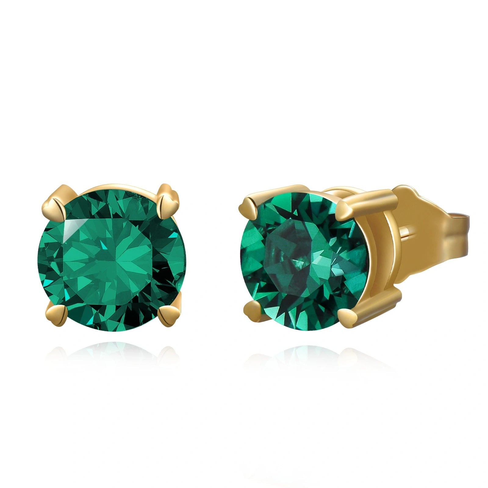 14K Gold Circular Shaped Cubic Zirconia Round Stud Earrings