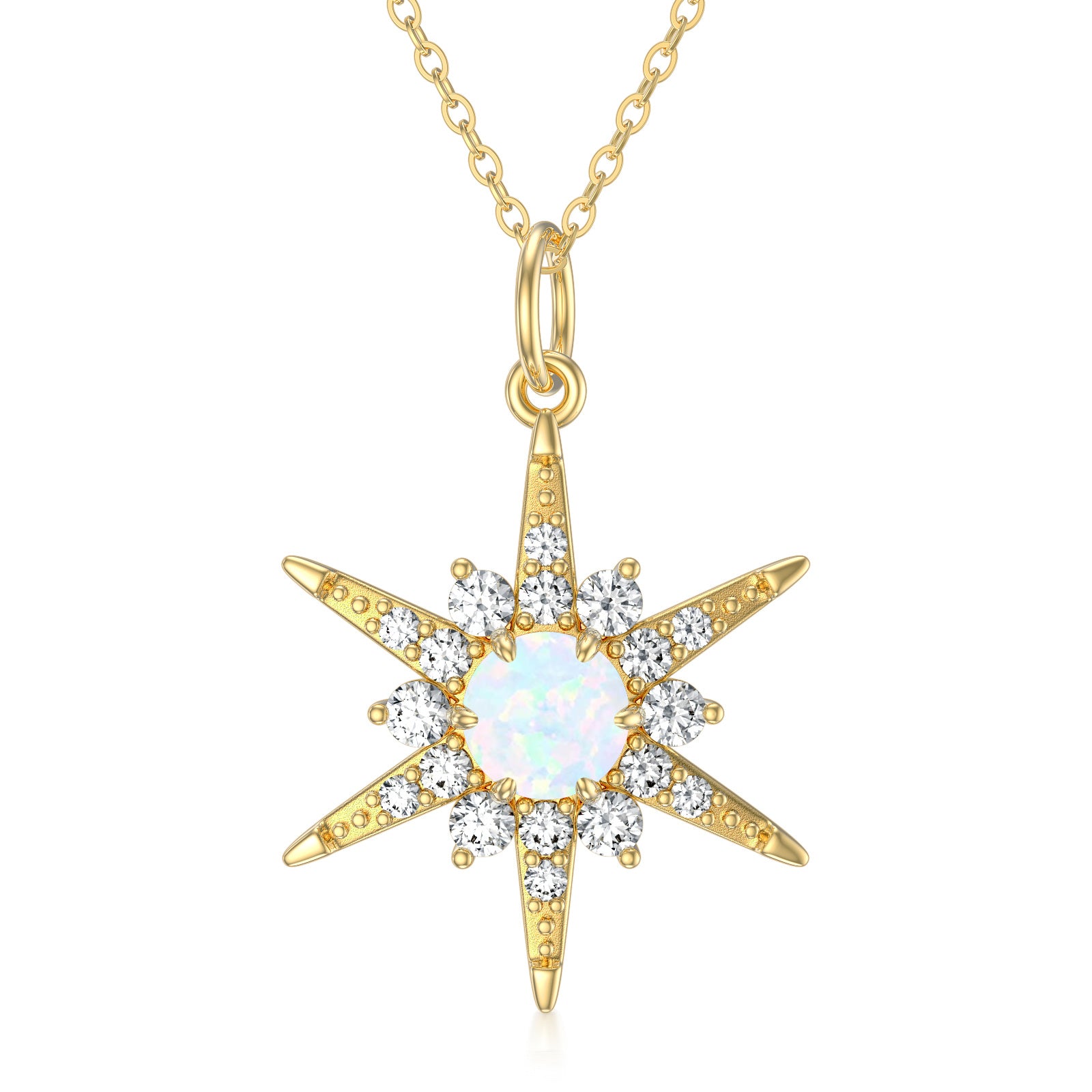 14K Gold Circular Shaped Cubic Zirconia Sun Pendant Necklace