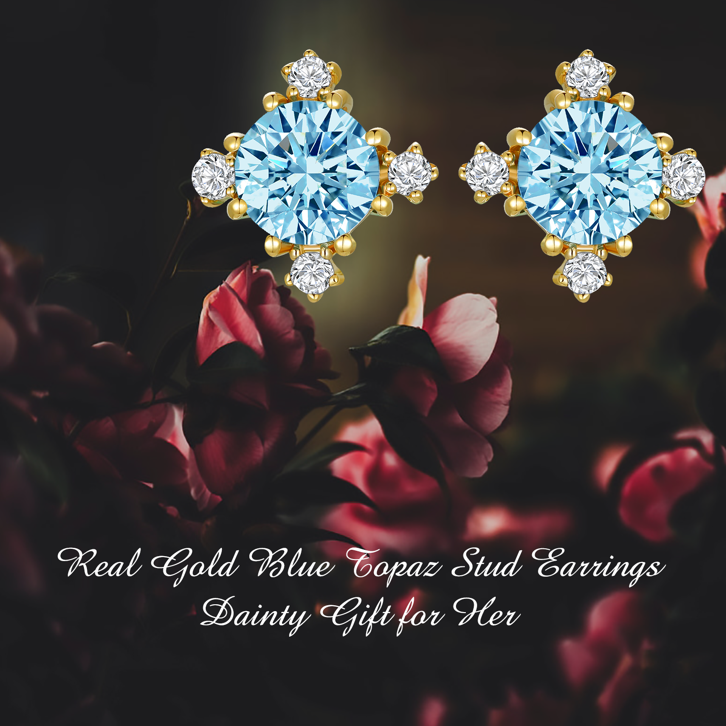 14K Gold Circular Shaped Cubic Zirconia & Topaz Snowflake Stud Earrings