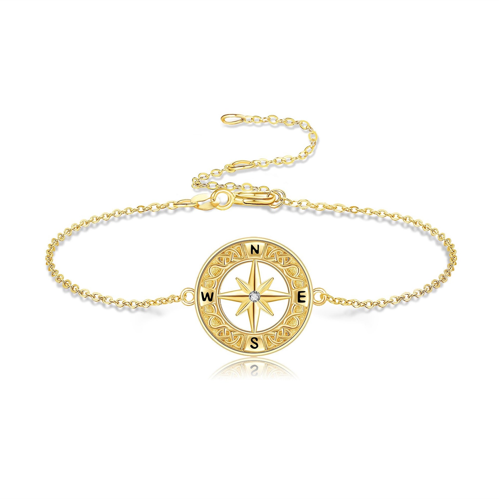 14K Gold Cubic Zirconia Compass Bracelet for Women