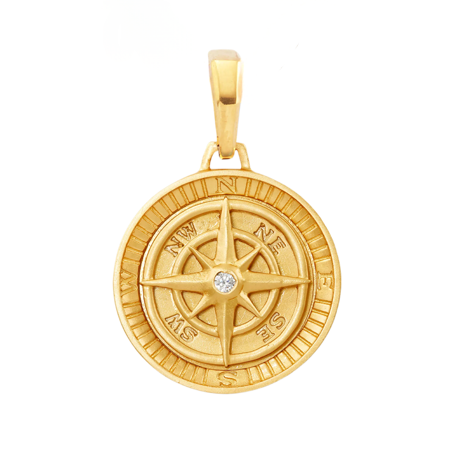 Sterling Silver with Yellow Gold Plated Cubic Zirconia Compass Pendant Charms