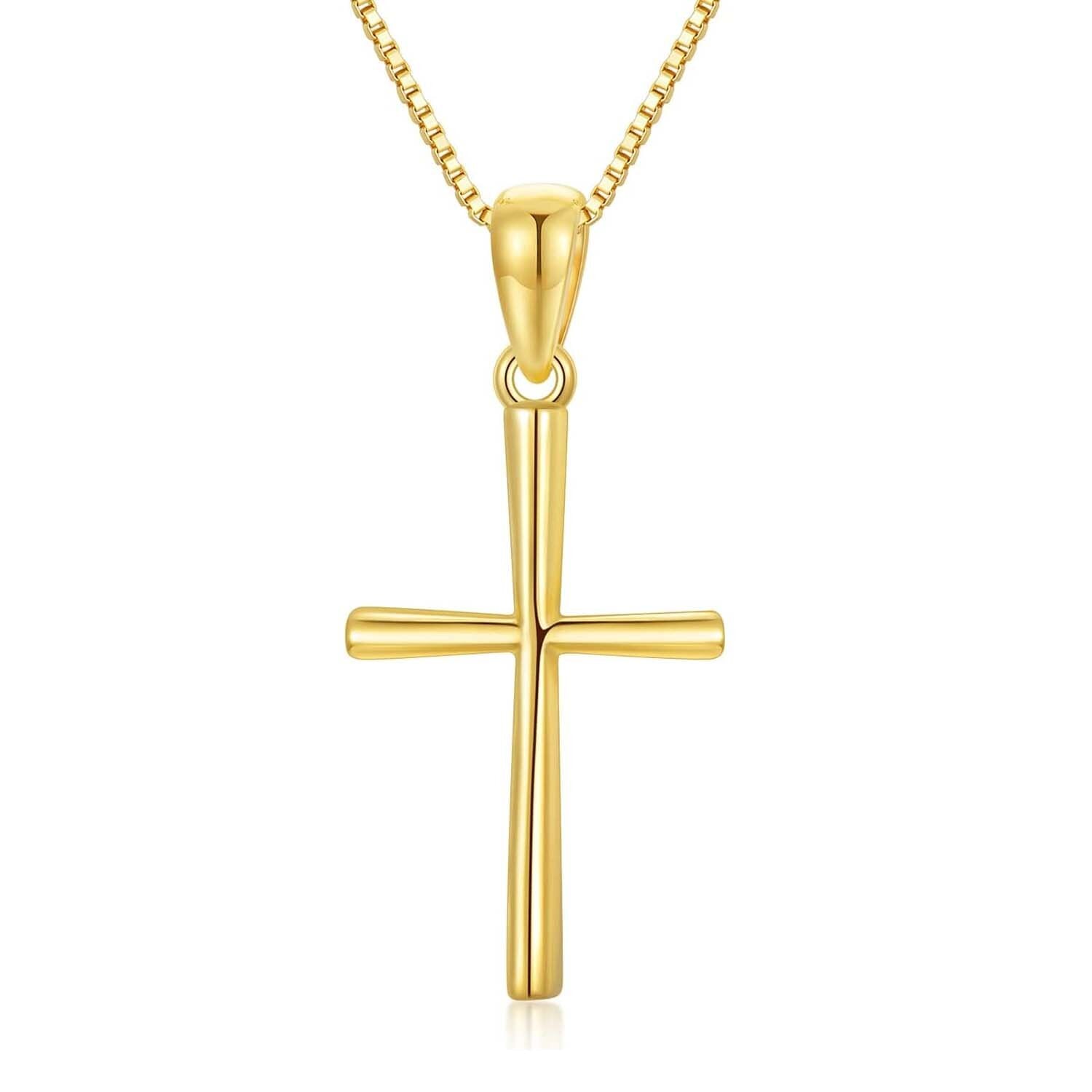 14K Gold Cross Box Chain Necklace for Women
