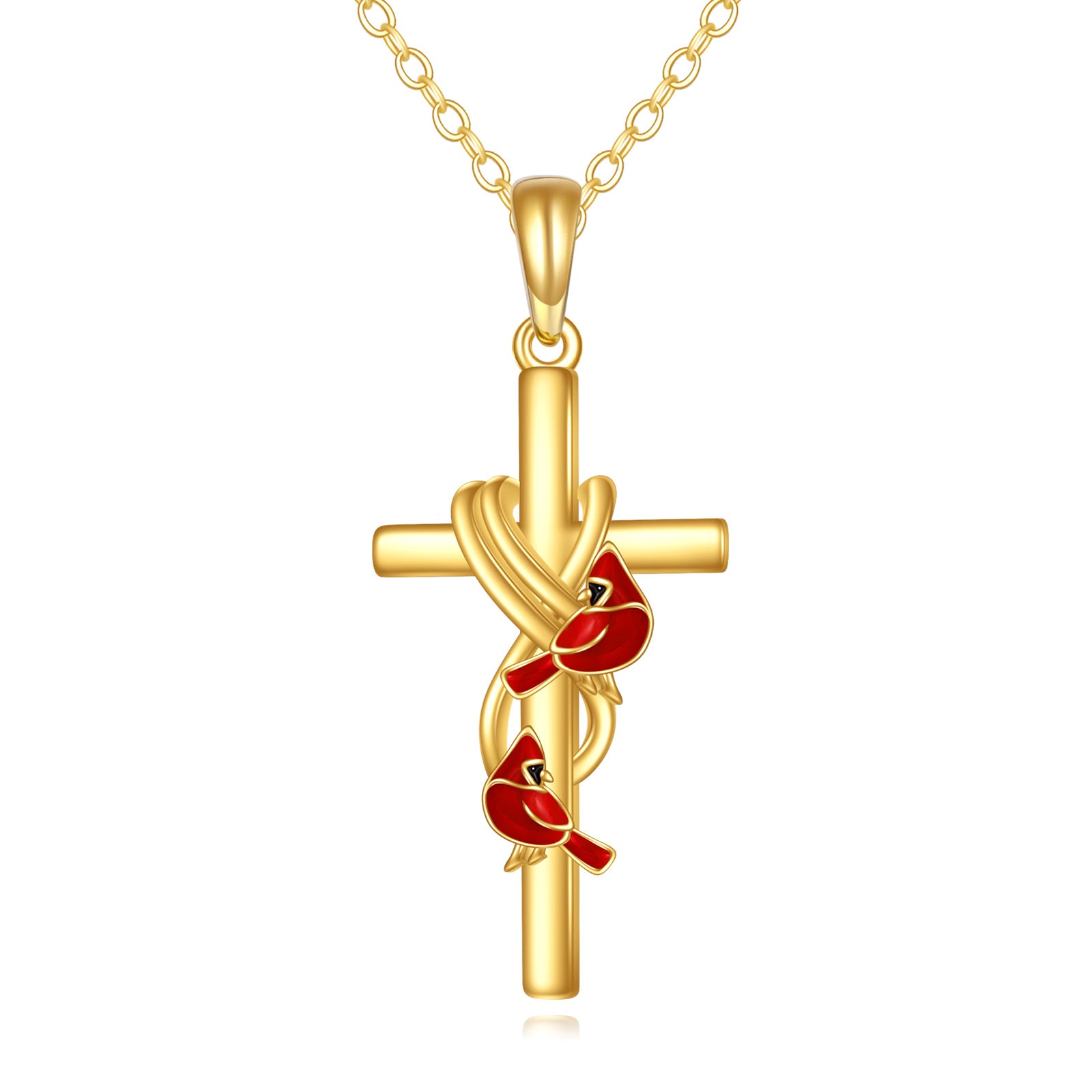 14K Gold Cross Cardinals Pendant Necklace