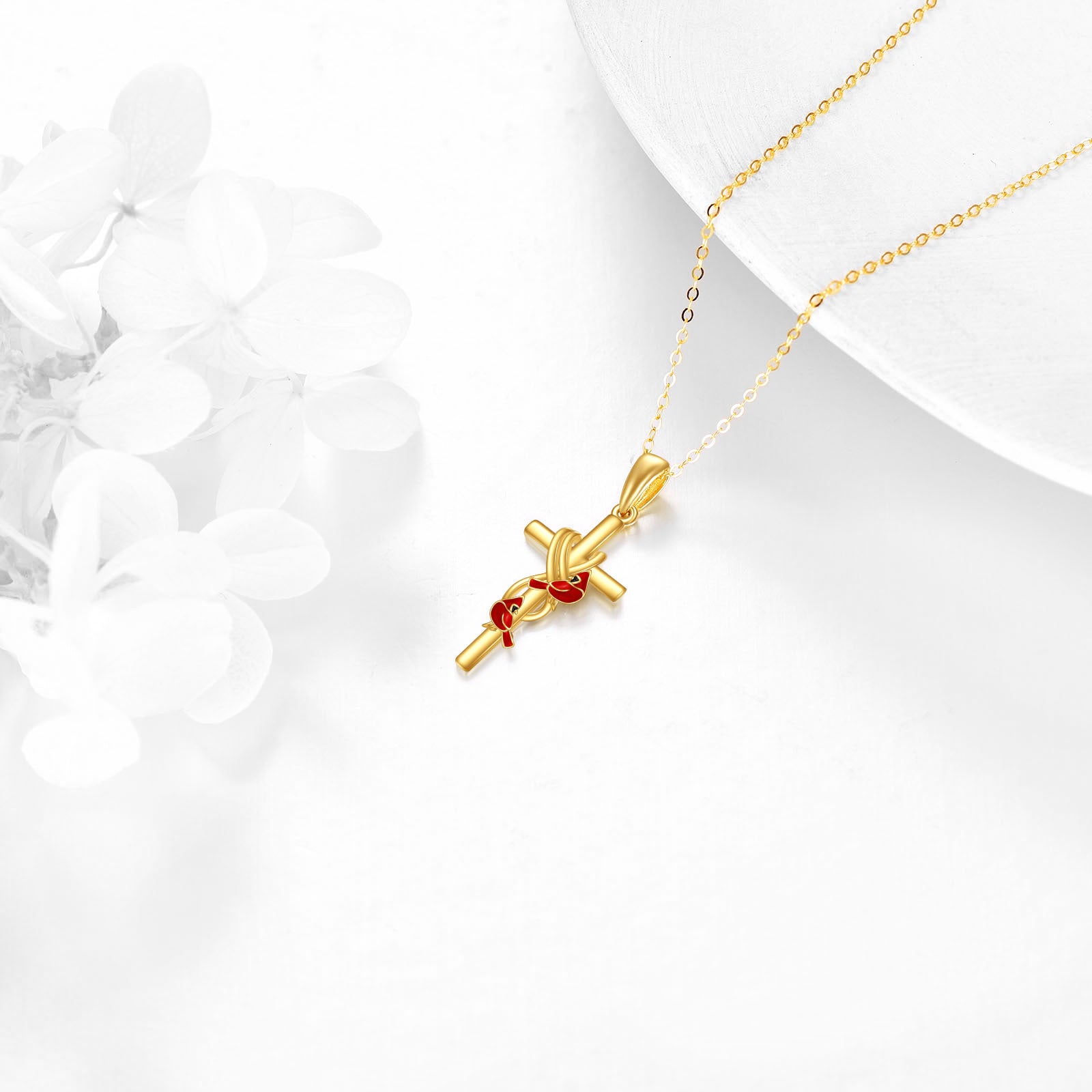 14K Gold Cross Cardinals Pendant Necklace