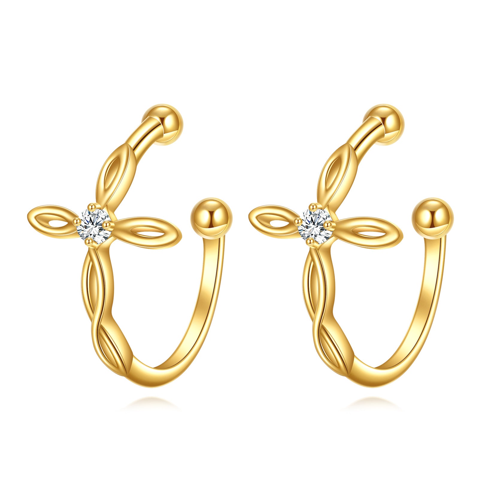 14K Gold Cubic Zirconia Cross Cuff Earrings
