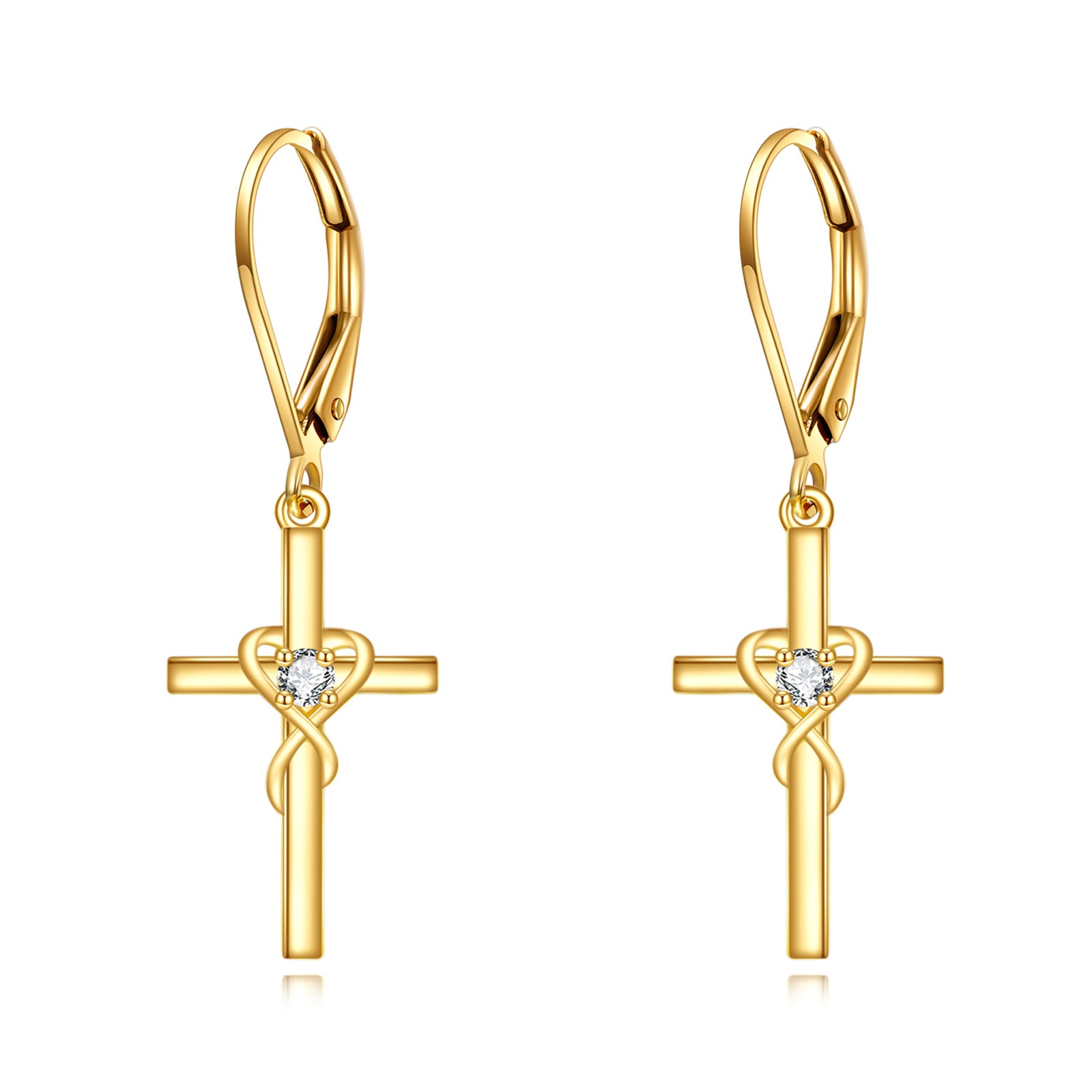 14K Gold Cubic Zirconia Cross Drop Earrings