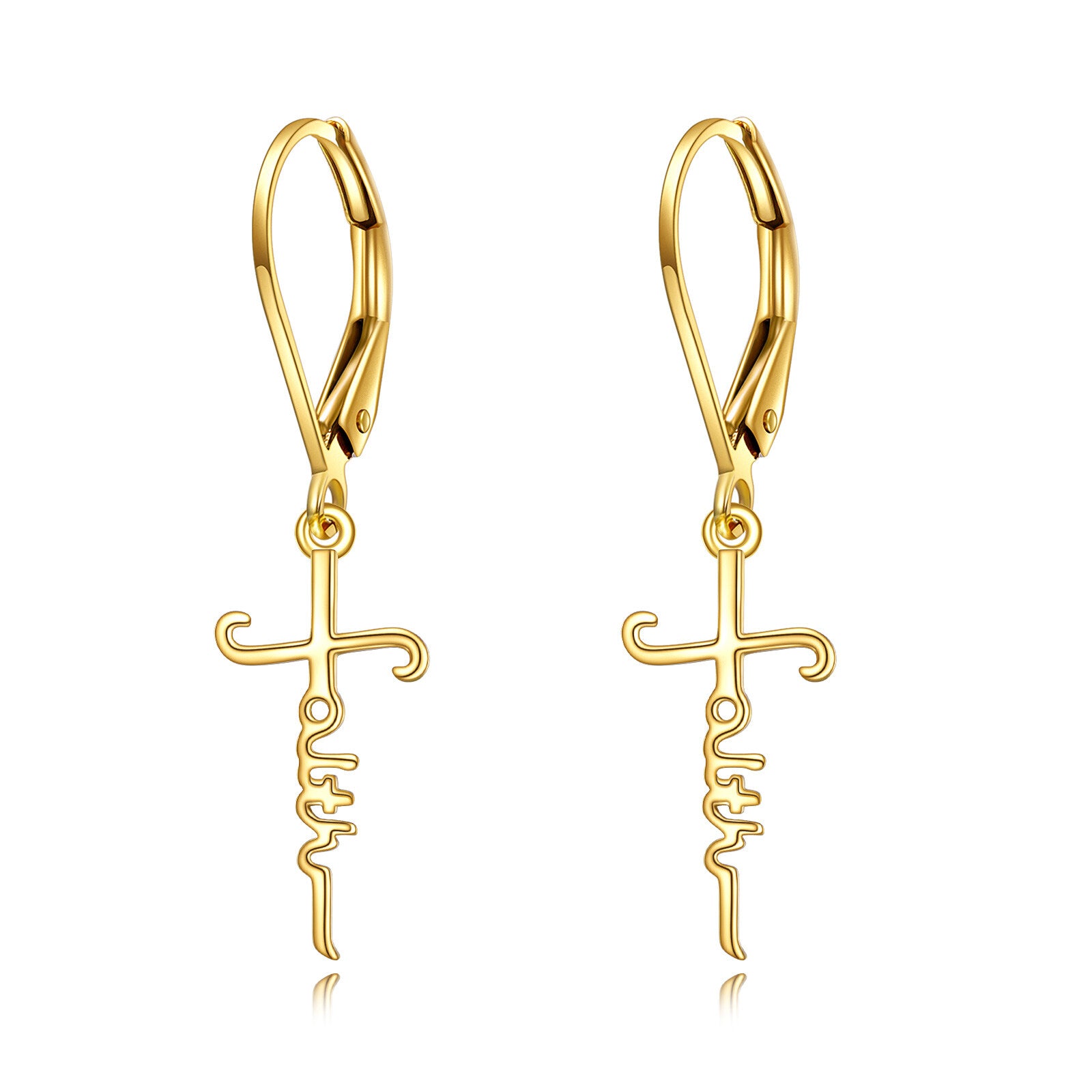 14K Gold Cross Drop Earrings