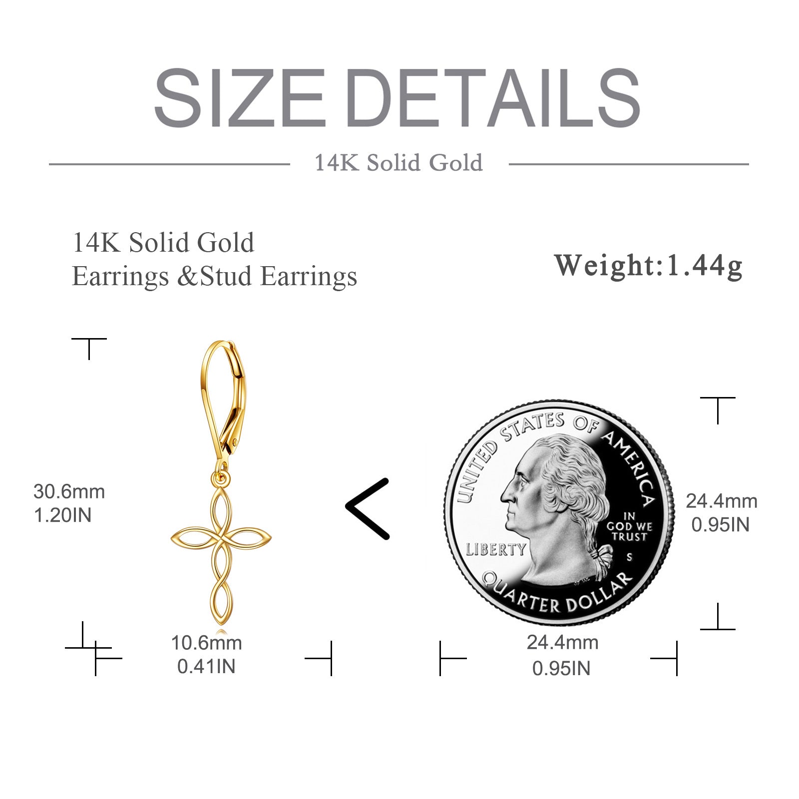 14K Gold Cross Drop Earrings
