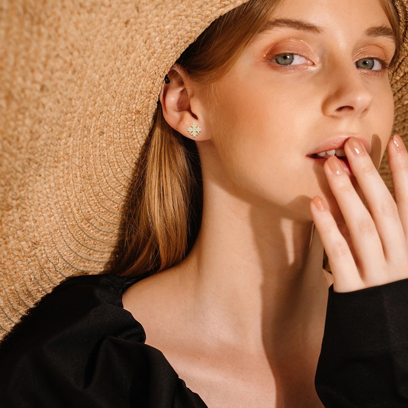 14K Gold Cubic Zirconia Cross Earrings