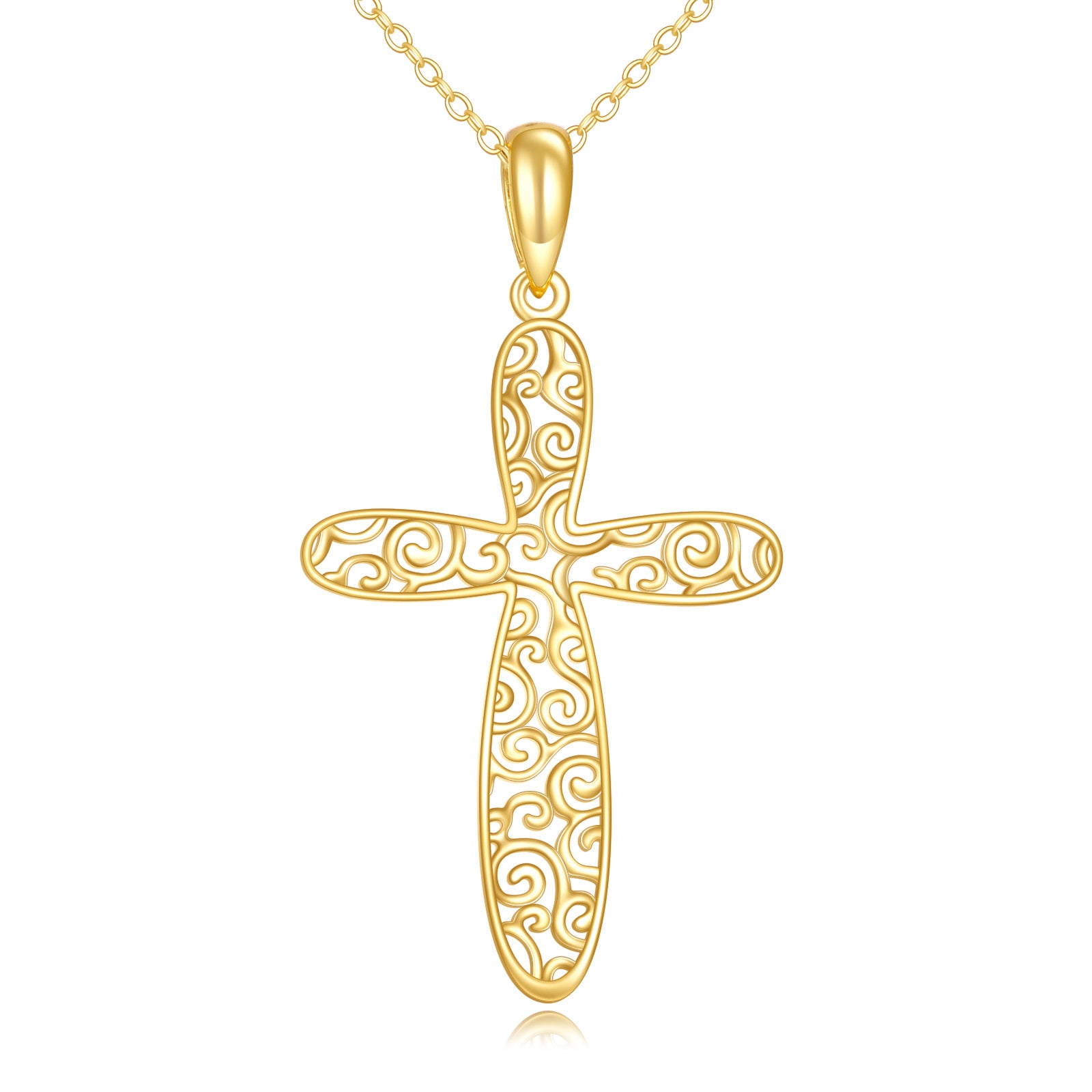 14K Gold Cross Filigree Pendant Necklace