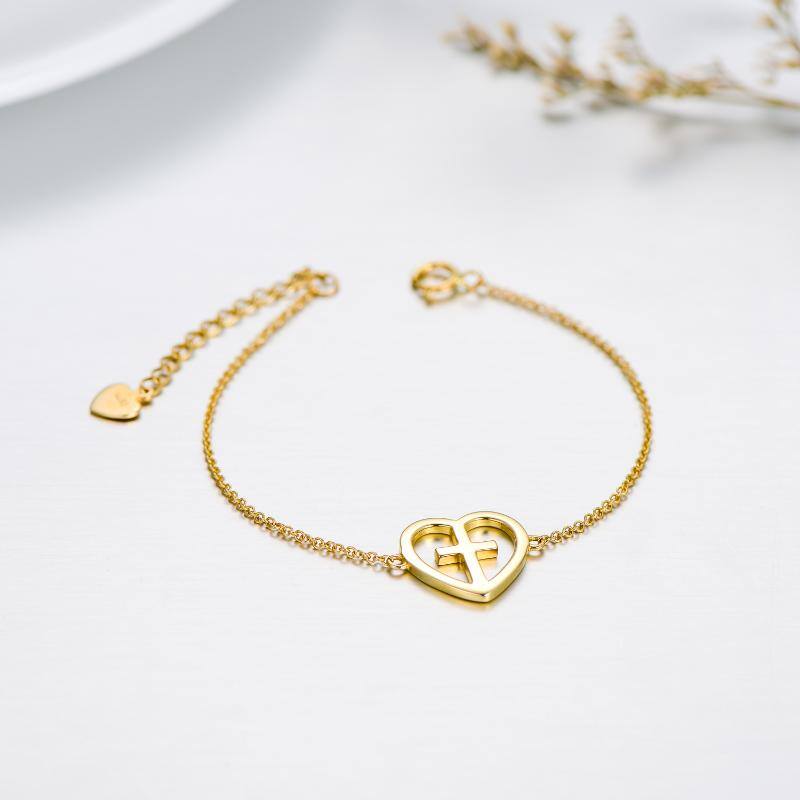 14K Gold Cross & Heart Charm Bracelet