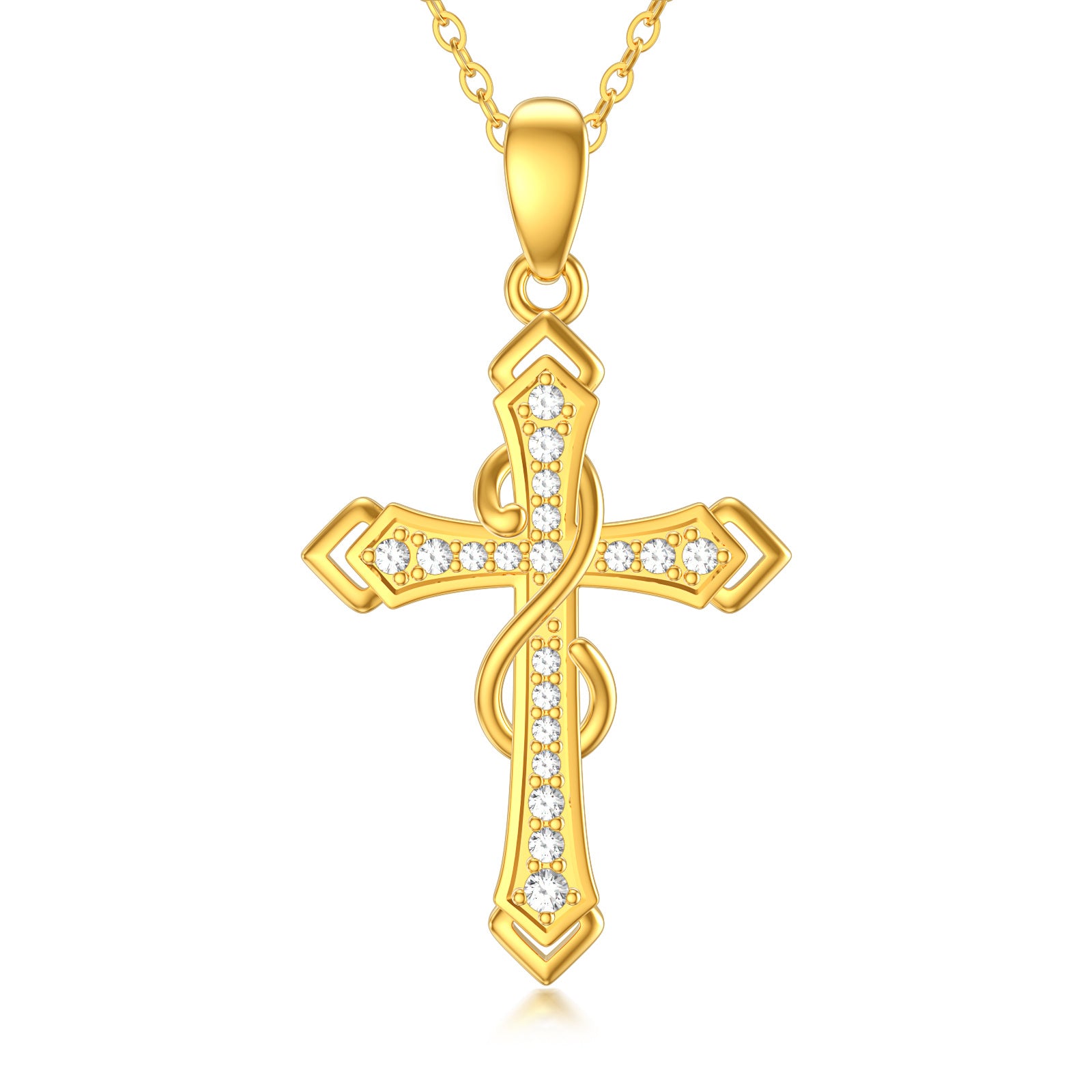 14K Gold Cubic Zirconia Cross Infinity Symbol Necklace for Women