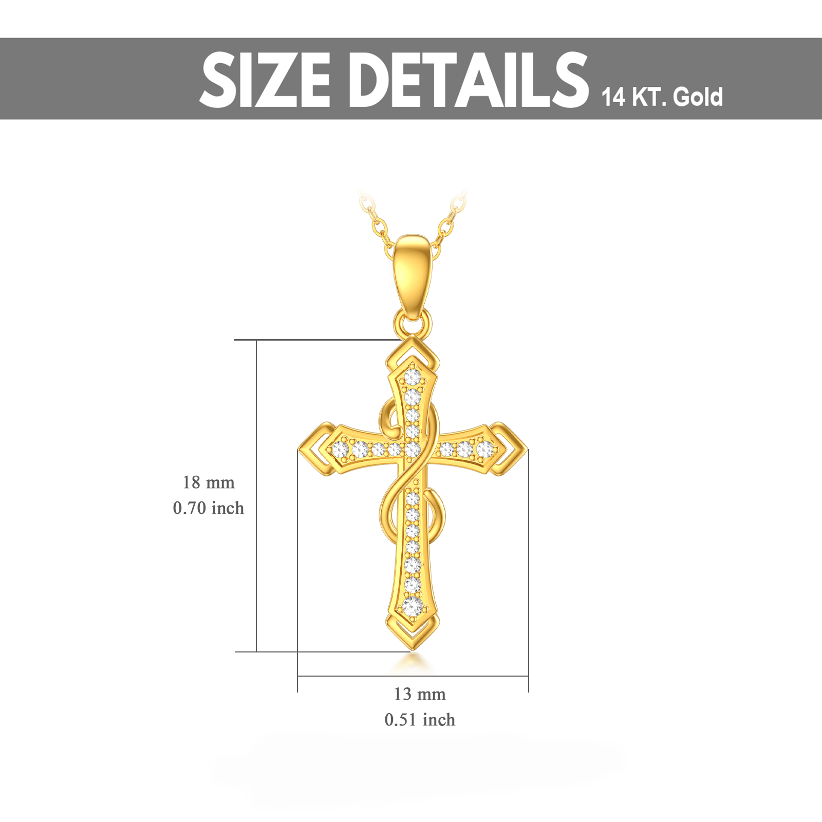 14K Gold Cubic Zirconia Cross Infinity Symbol Necklace for Women
