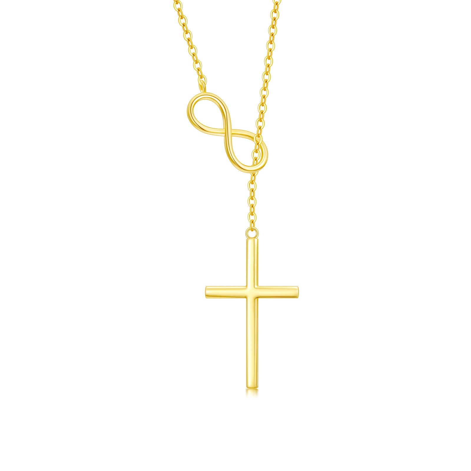 14K Gold Cross & Infinity Symbol Pendant Necklace