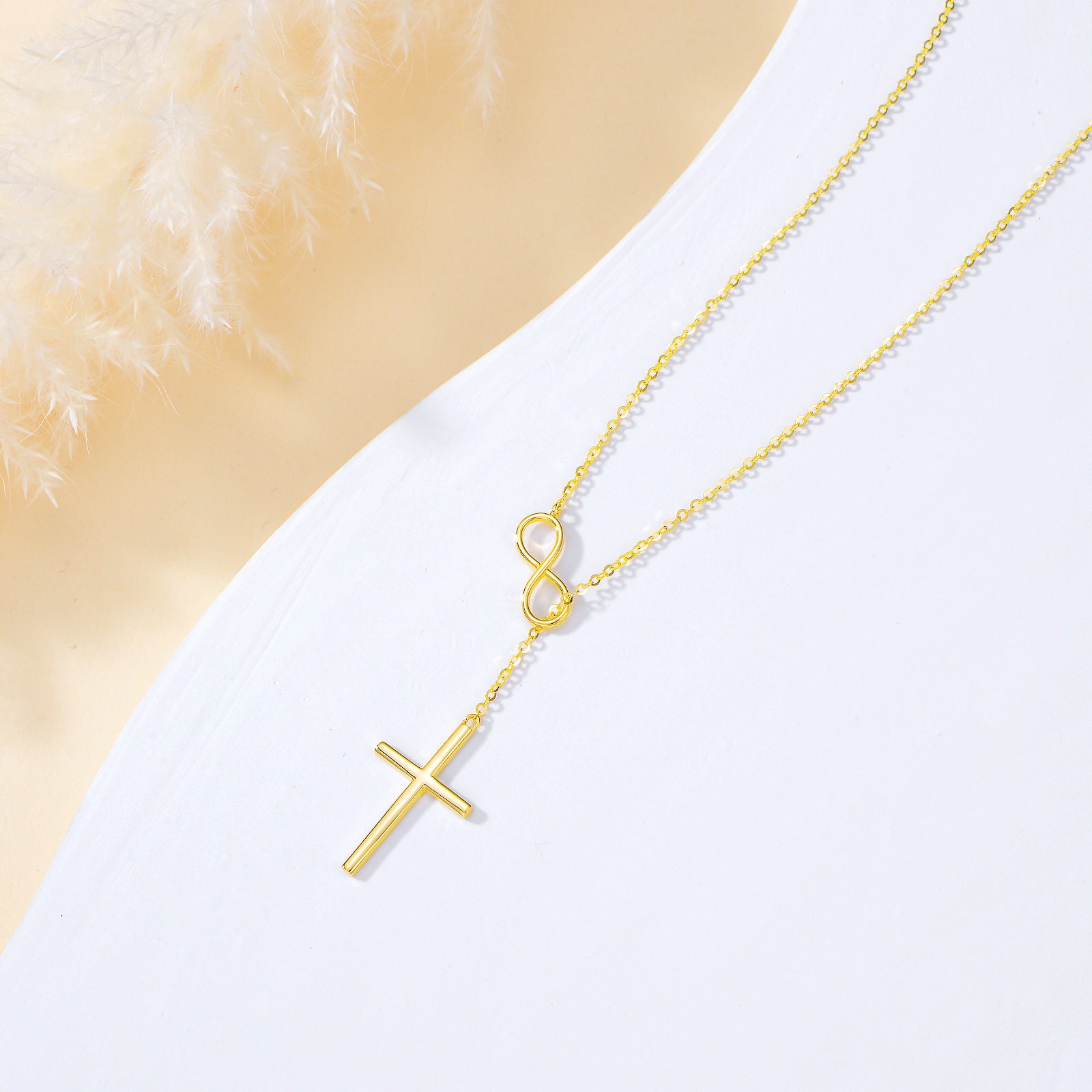 14K Gold Cross & Infinity Symbol Pendant Necklace