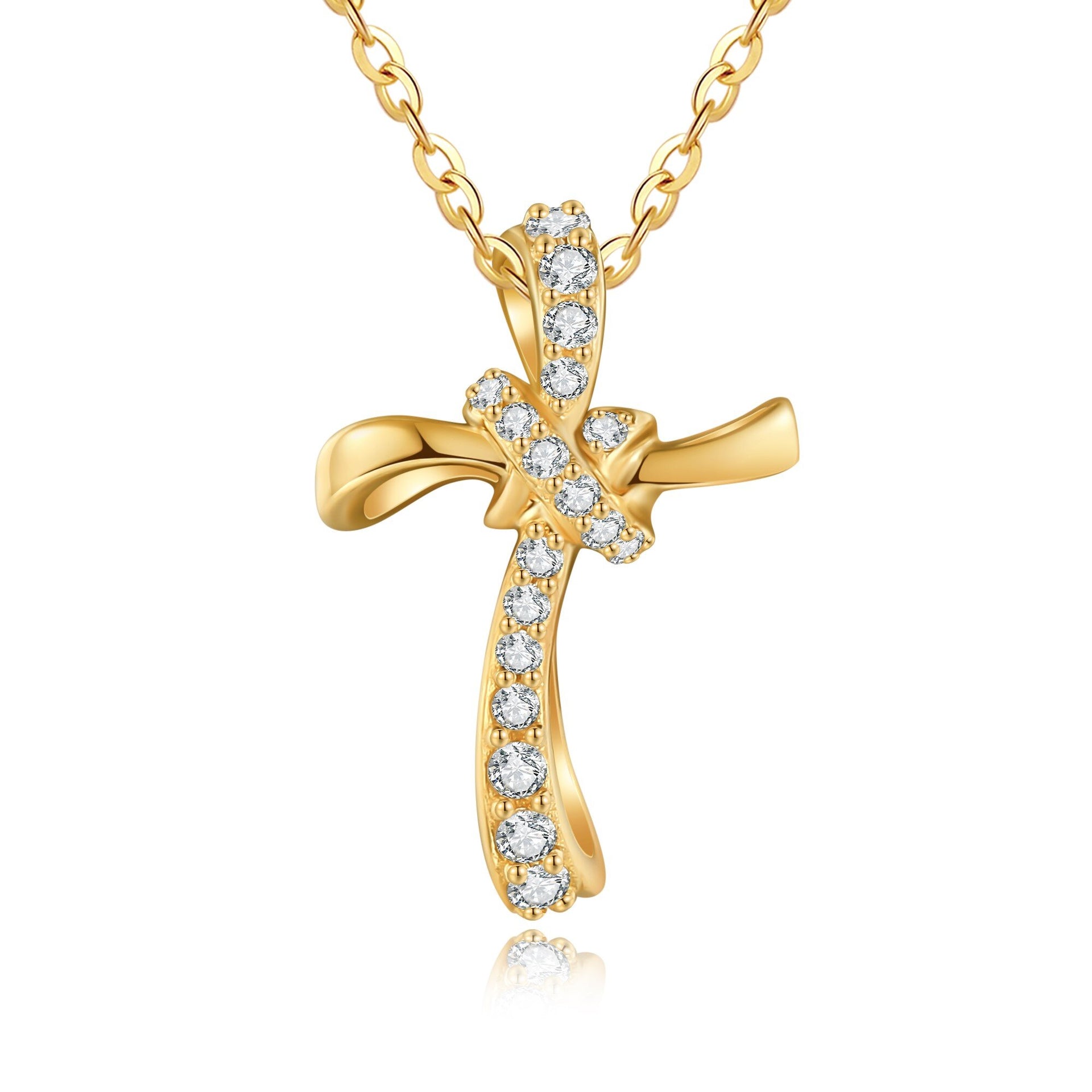 14K Gold Cubic Zirconia Cross Knot Necklace for Women
