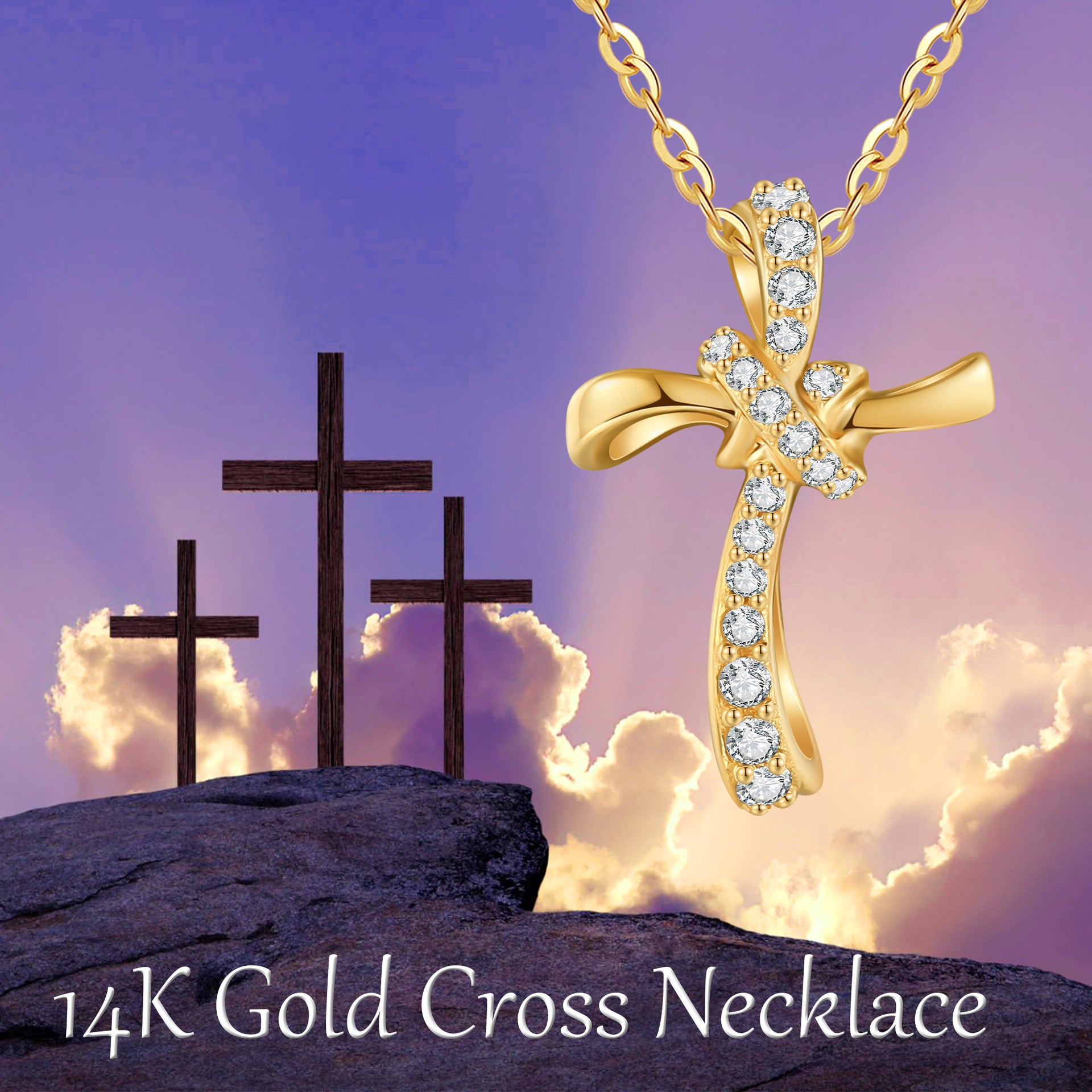 14K Gold Cubic Zirconia Cross Knot Necklace for Women